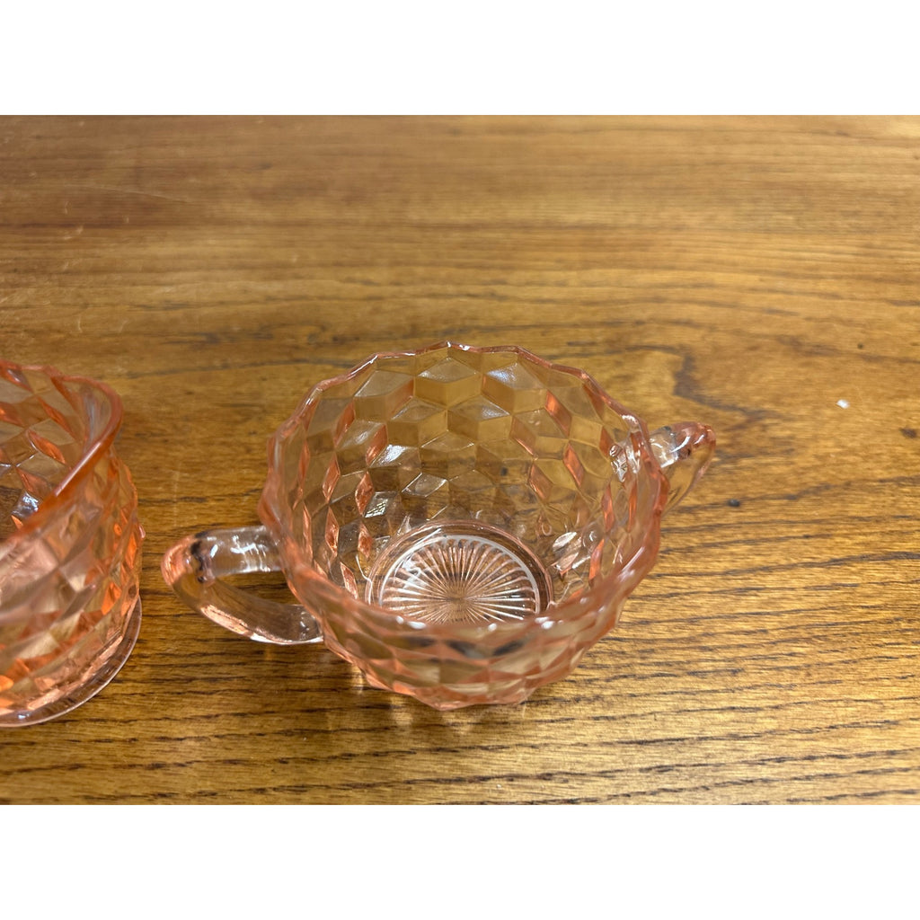 Vintage Pink Depression Glass Jeannette Glass Open Sugar Bowl And Creamer Cubist