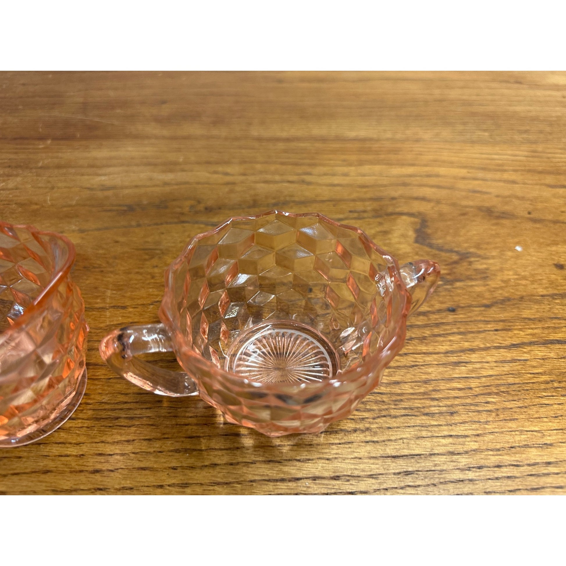 Vintage Pink Depression Glass Jeannette Glass Open Sugar Bowl And Creamer Cubist
