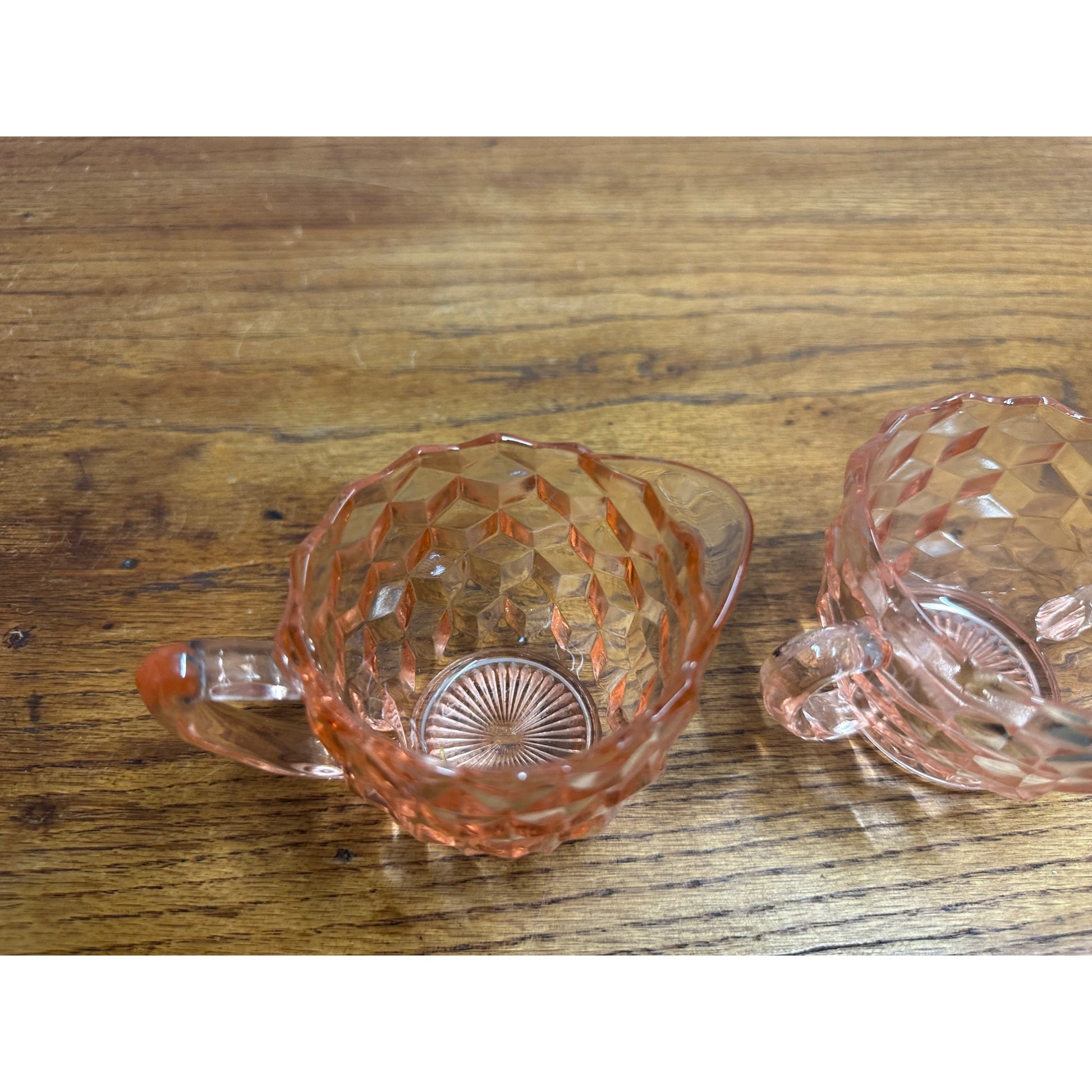 Vintage Pink Depression Glass Jeannette Glass Open Sugar Bowl And Creamer Cubist