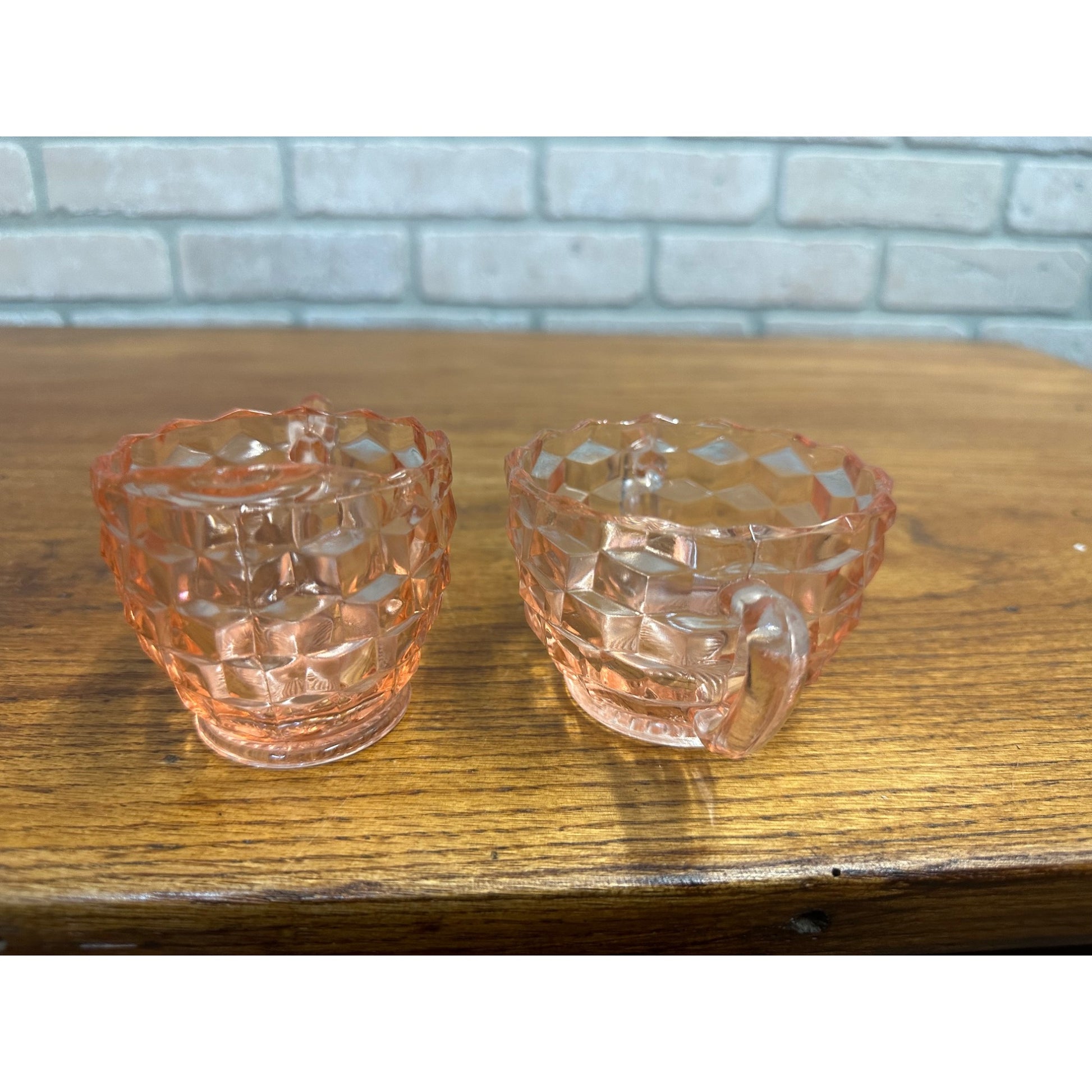 Vintage Pink Depression Glass Jeannette Glass Open Sugar Bowl And Creamer Cubist