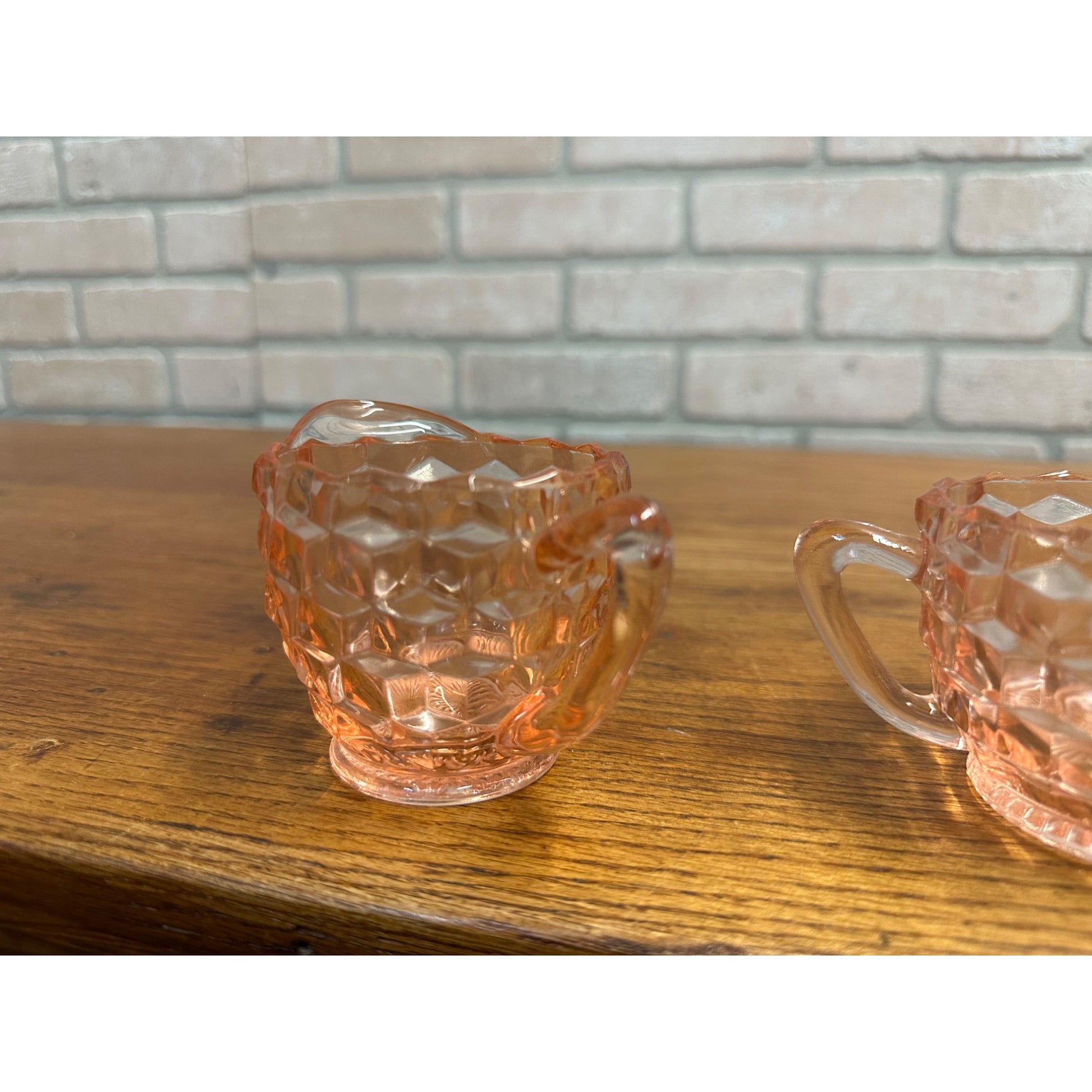 Vintage Pink Depression Glass Jeannette Glass Open Sugar Bowl And Creamer Cubist