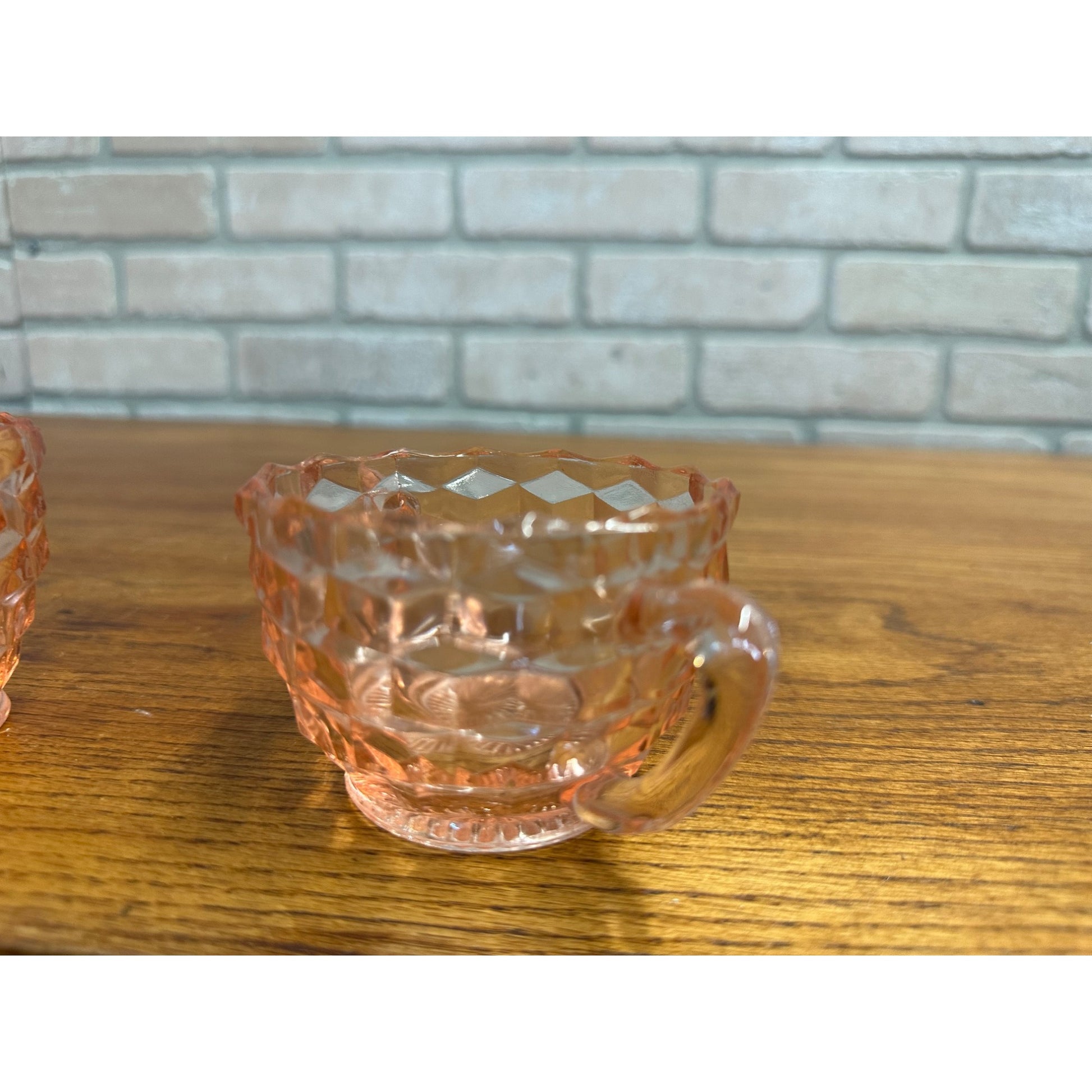 Vintage Pink Depression Glass Jeannette Glass Open Sugar Bowl And Creamer Cubist
