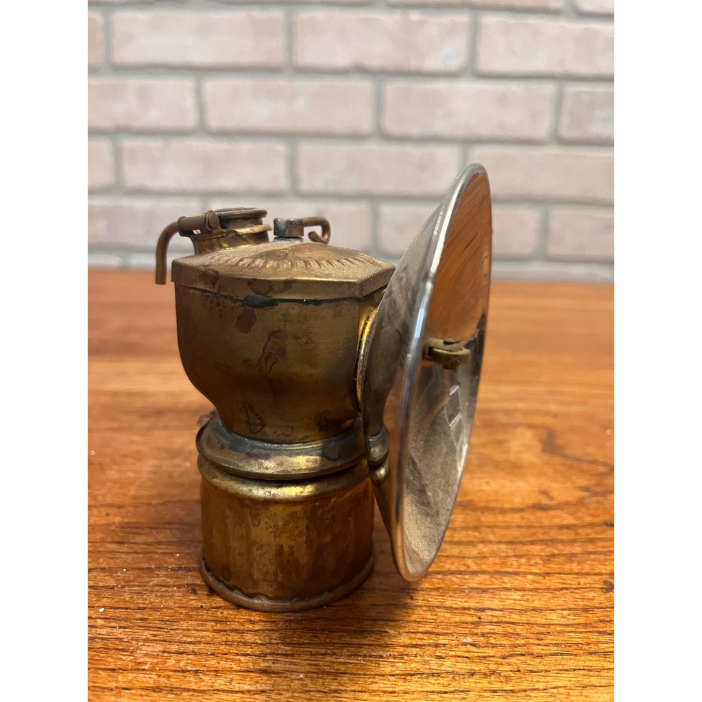 Vintage Justrite Miners Work Hat Helmet Carbide Lamp Lantern Light Brass USA