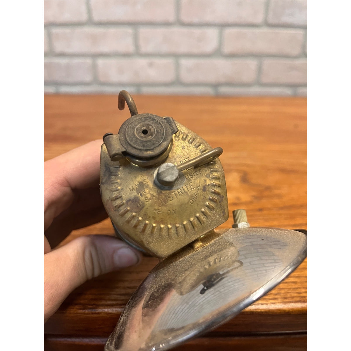 Vintage Justrite Miners Work Hat Helmet Carbide Lamp Lantern Light Brass USA