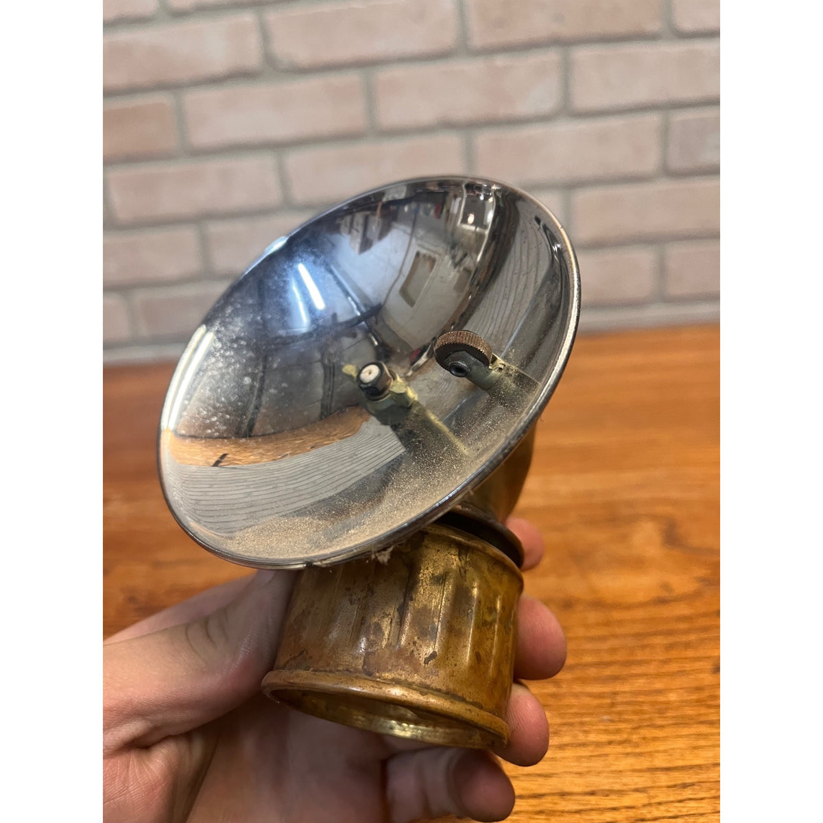 Vintage Justrite Miners Work Hat Helmet Carbide Lamp Lantern Light Brass USA