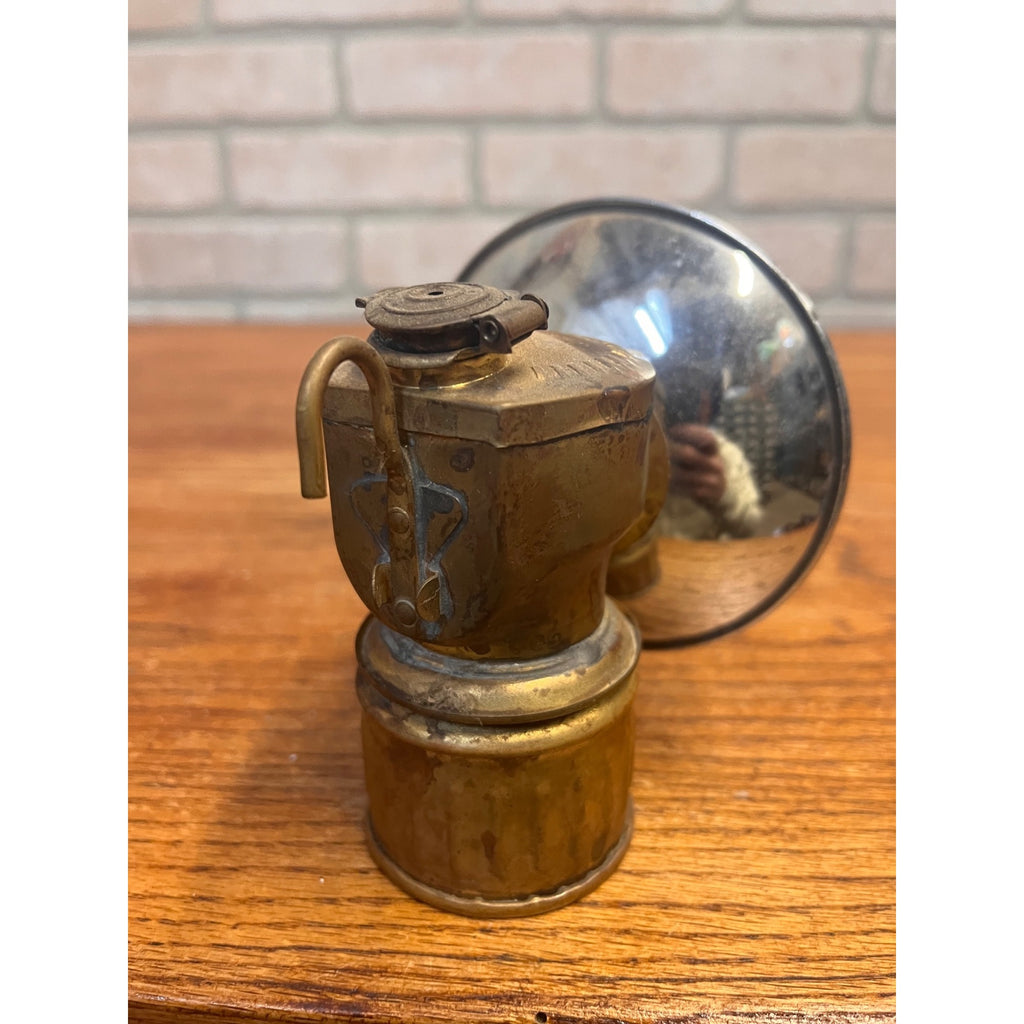 Vintage Justrite Miners Work Hat Helmet Carbide Lamp Lantern Light Brass USA