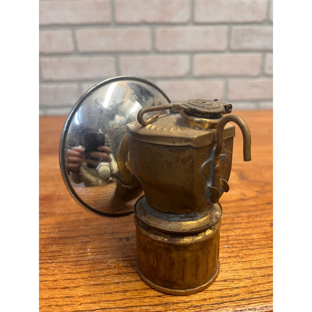 Vintage Justrite Miners Work Hat Helmet Carbide Lamp Lantern Light Brass USA