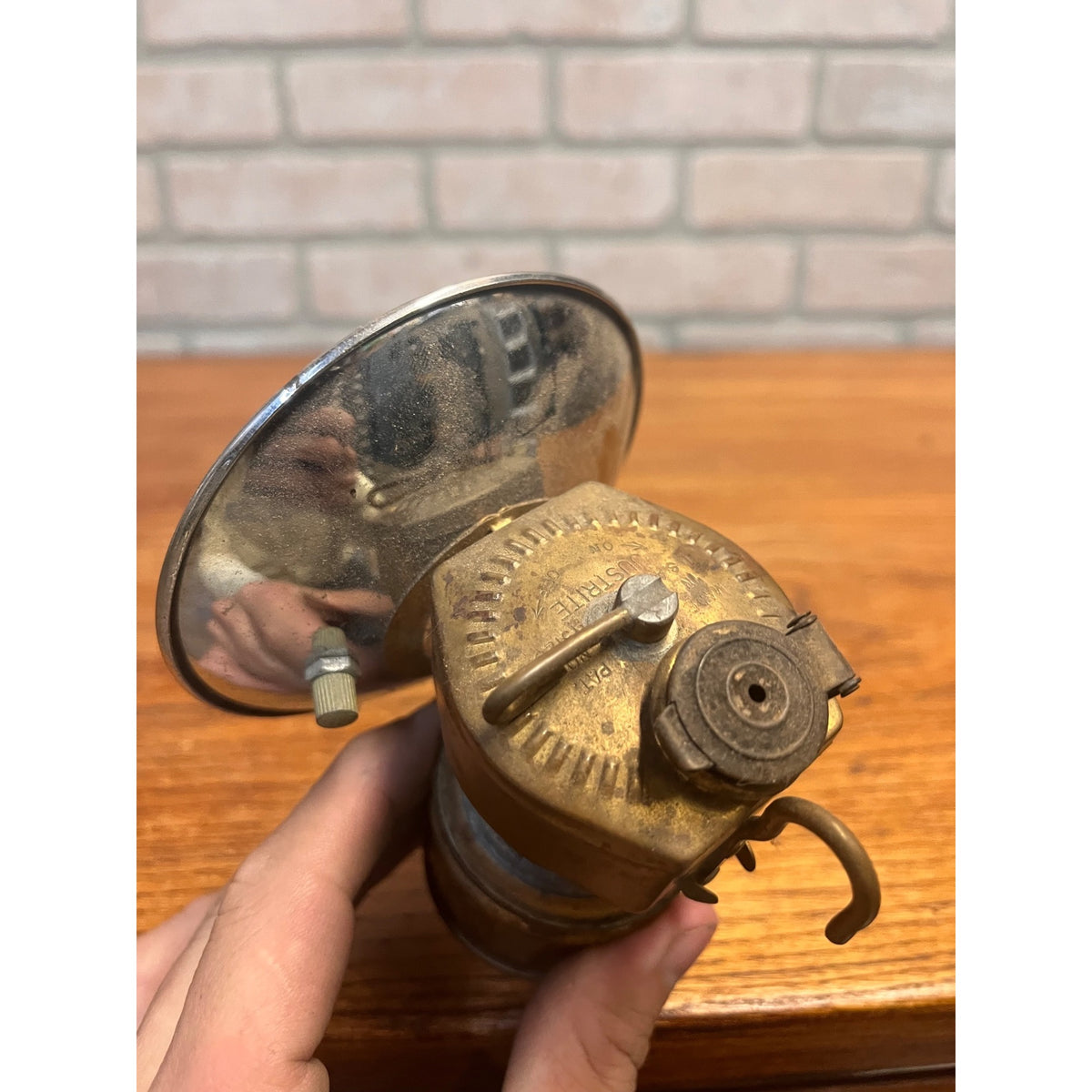 Vintage Justrite Miners Work Hat Helmet Carbide Lamp Lantern Light Brass USA