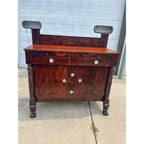 Antique 1800s Empire Flame Mahogany Buffet Kitchen Sideboard w/ Carved Claw Feet