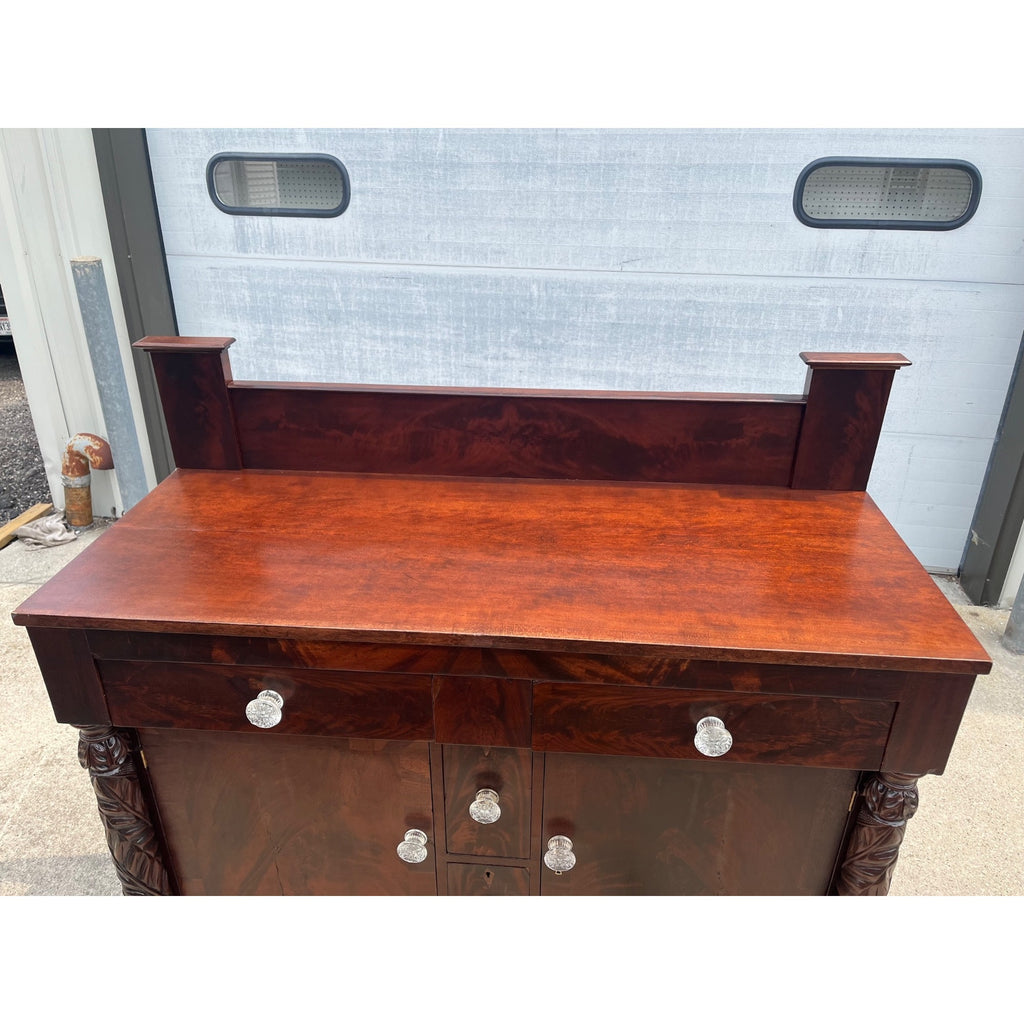 Antique 1800s Empire Flame Mahogany Buffet Kitchen Sideboard w/ Carved Claw Feet