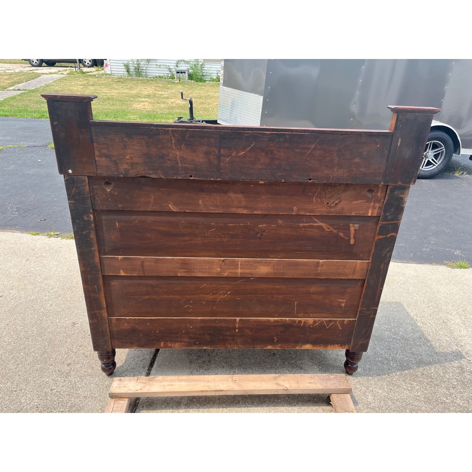 Antique 1800s Empire Flame Mahogany Buffet Kitchen Sideboard w/ Carved Claw Feet