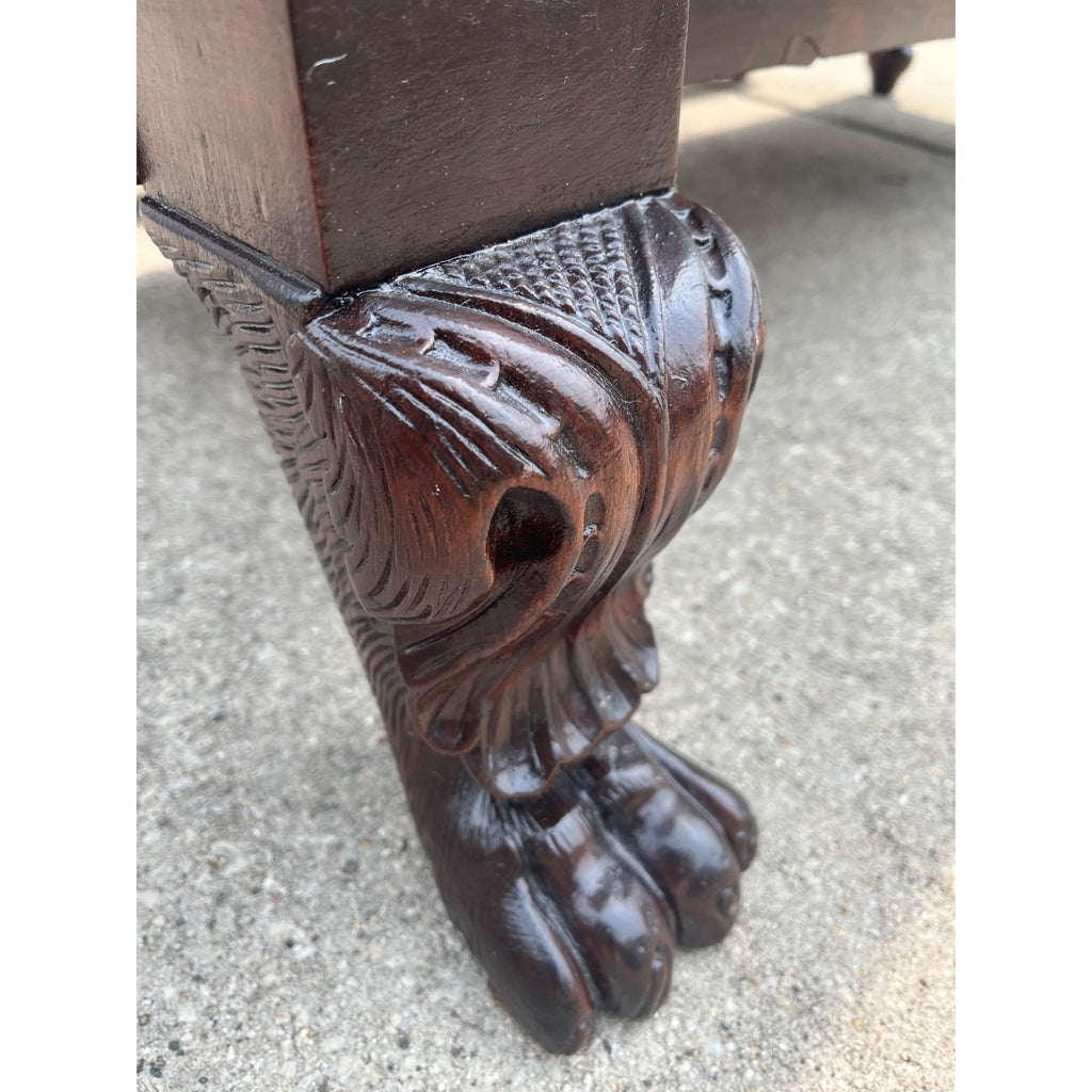Antique 1800s Empire Flame Mahogany Buffet Kitchen Sideboard w/ Carved Claw Feet