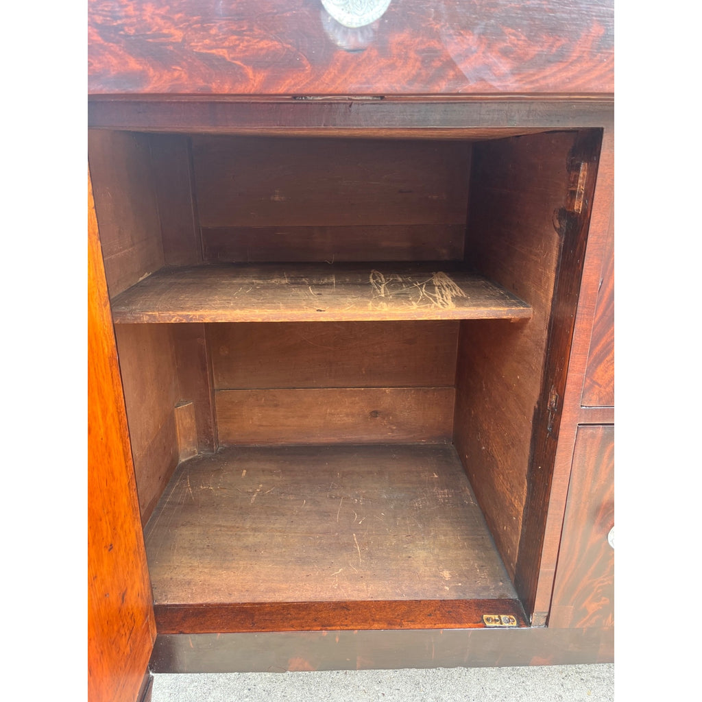 Antique 1800s Empire Flame Mahogany Buffet Kitchen Sideboard w/ Carved Claw Feet
