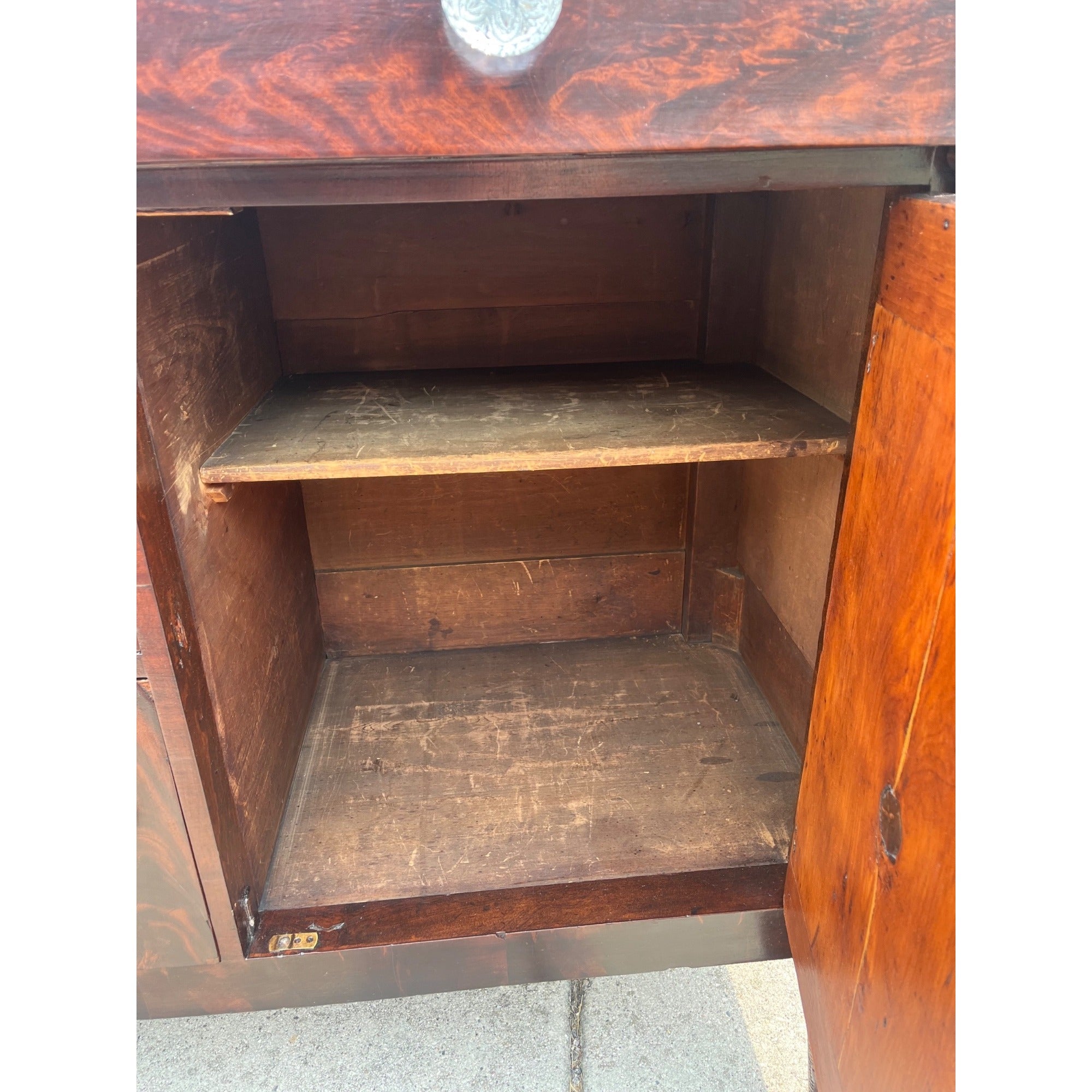 Antique 1800s Empire Flame Mahogany Buffet Kitchen Sideboard w/ Carved Claw Feet