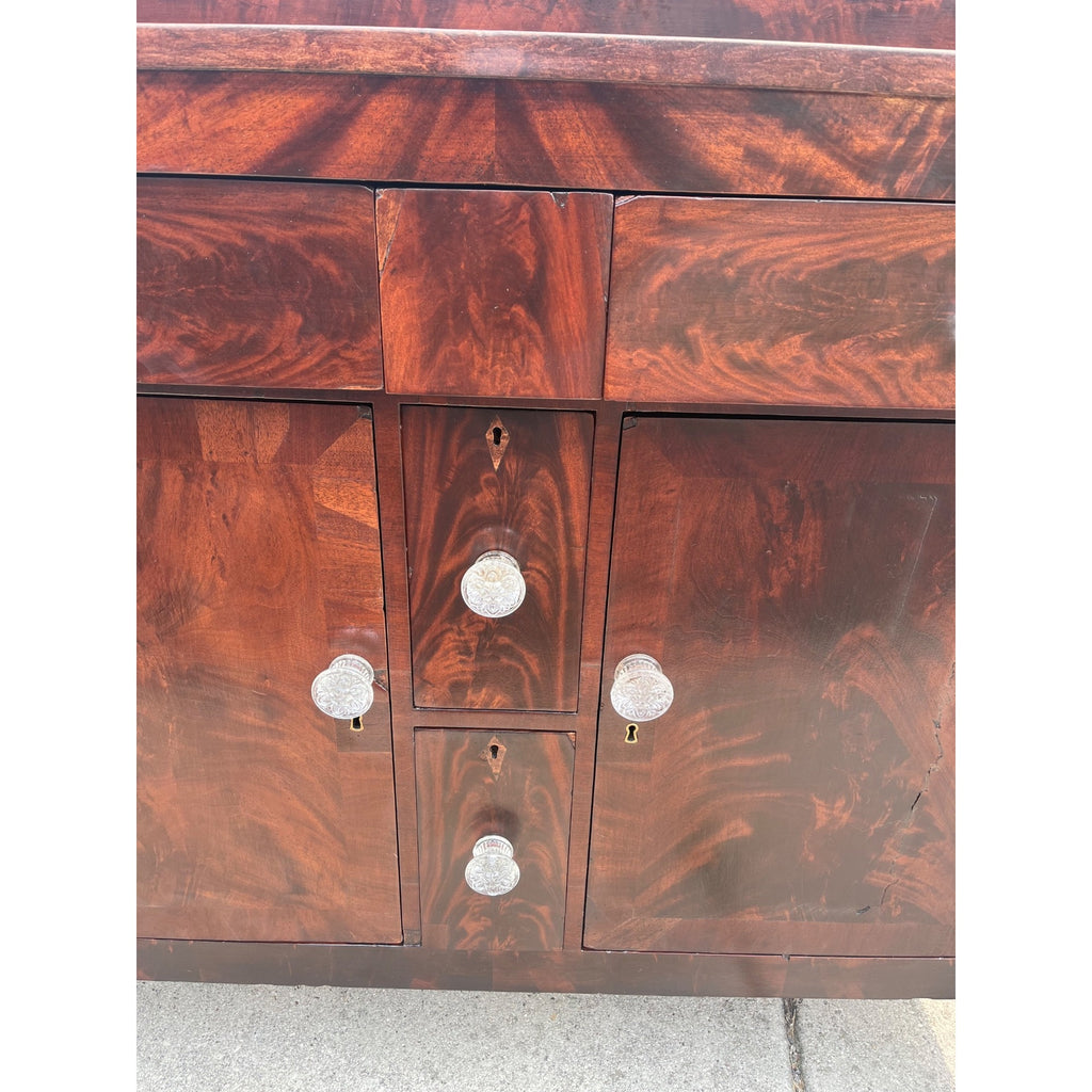 Antique 1800s Empire Flame Mahogany Buffet Kitchen Sideboard w/ Carved Claw Feet