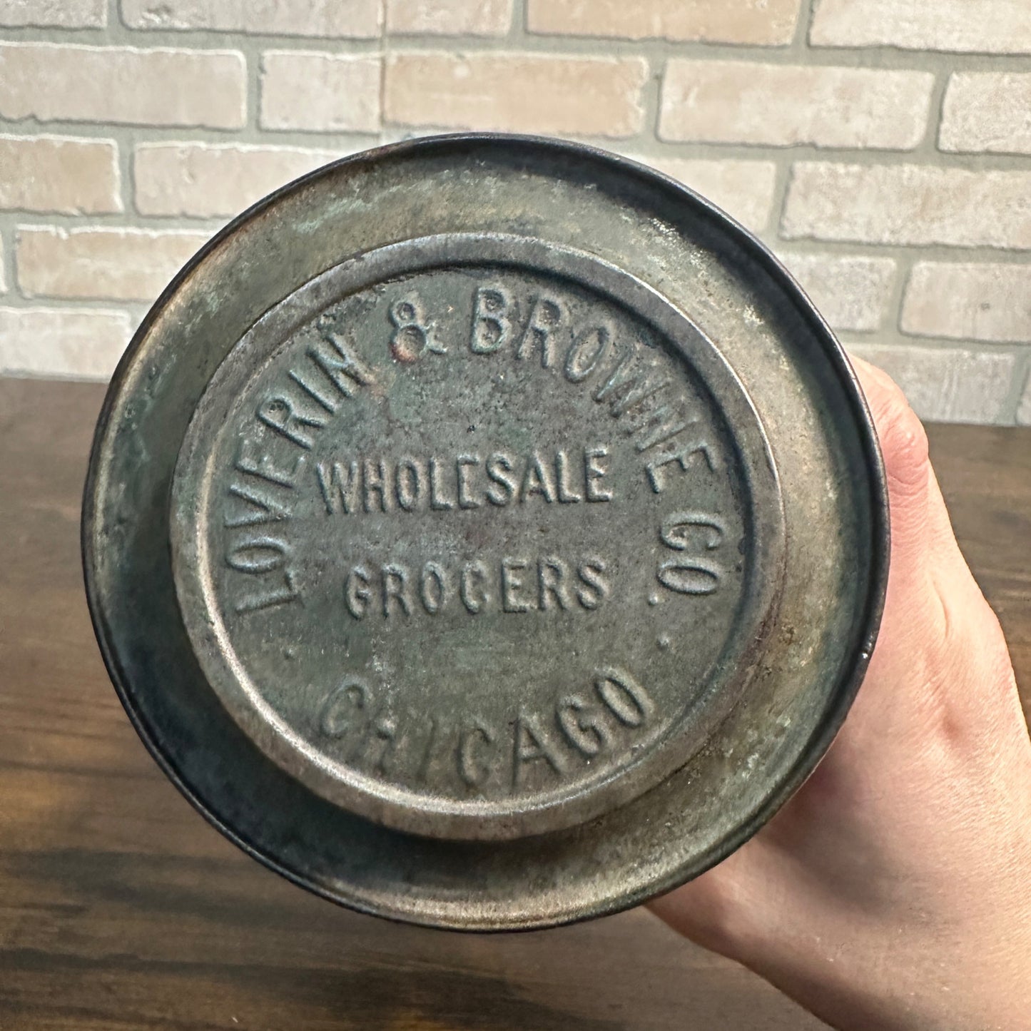 Loverin & Browne Co. Wholesale Grocers Chicago Early Embossed Tin Ornate