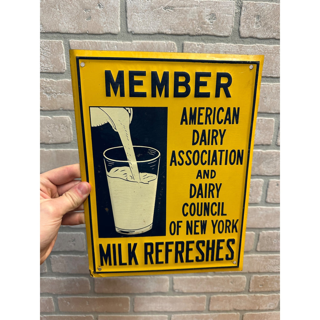 Vintage Member American Dairy Association Milk Refreshes Tin Embossed Sign