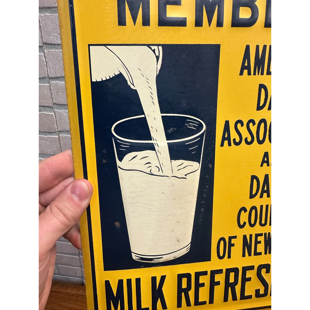 Vintage Member American Dairy Association Milk Refreshes Tin Embossed Sign