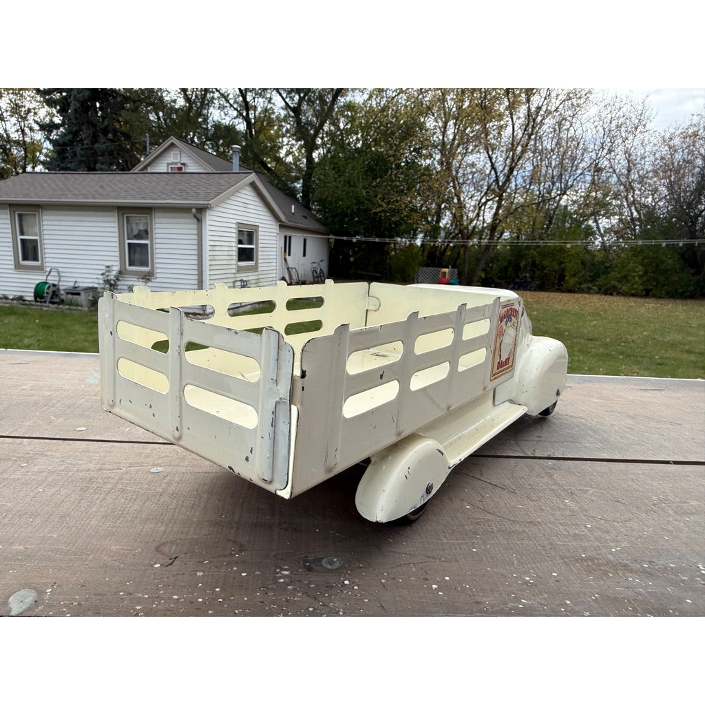 Vintage Marx Marcrest Dairy White Farm Delivery Truck Pressed Steel Toy
