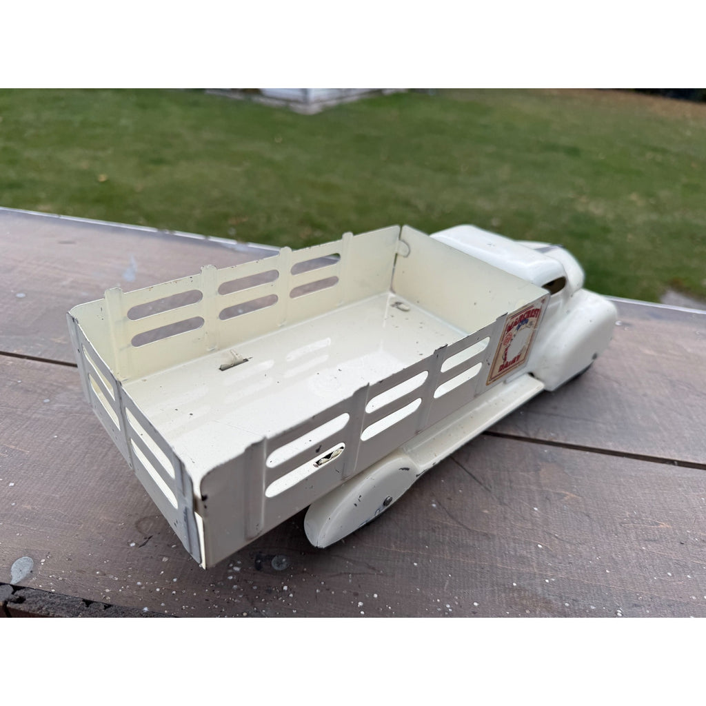 Vintage Marx Marcrest Dairy White Farm Delivery Truck Pressed Steel Toy