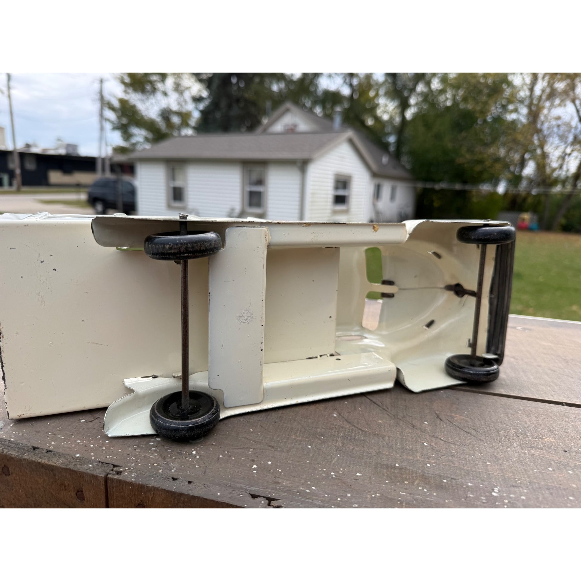 Vintage Marx Marcrest Dairy White Farm Delivery Truck Pressed Steel Toy