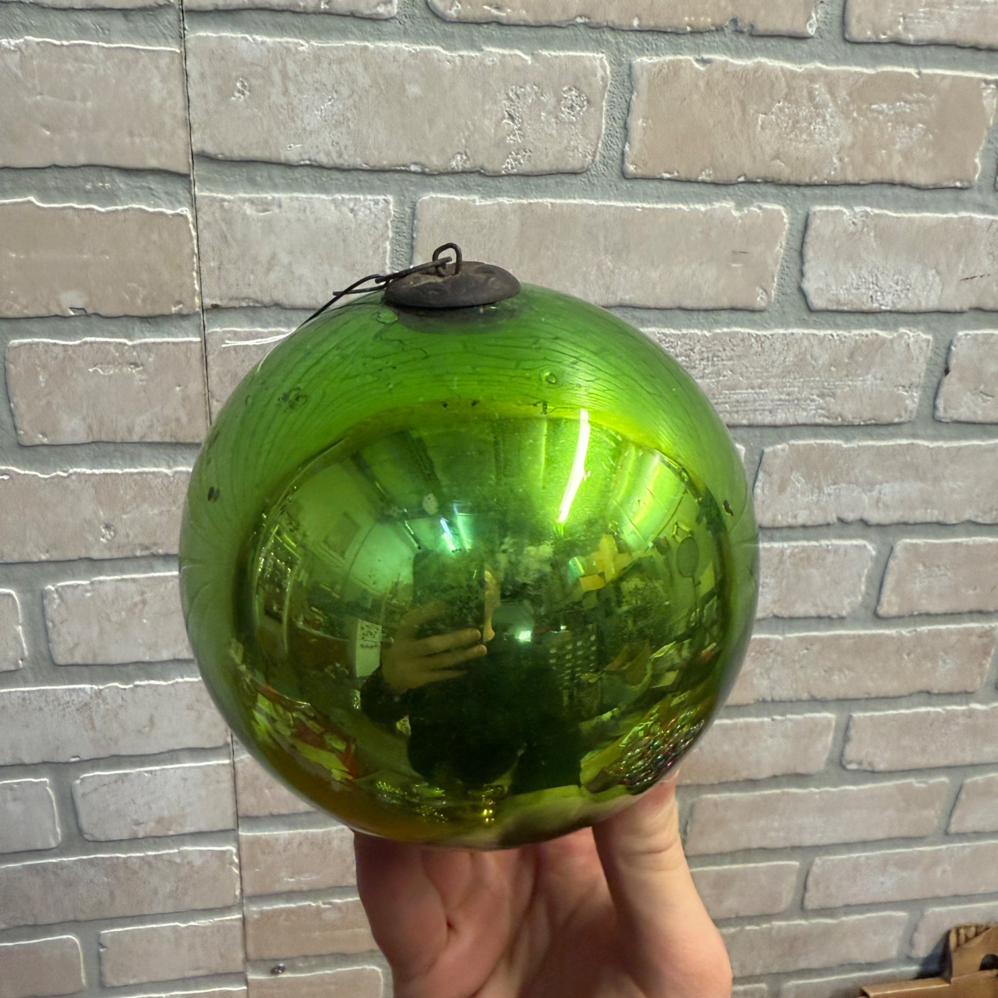 4-1/2" Green Antique German Large Kugel Christmas Ornament