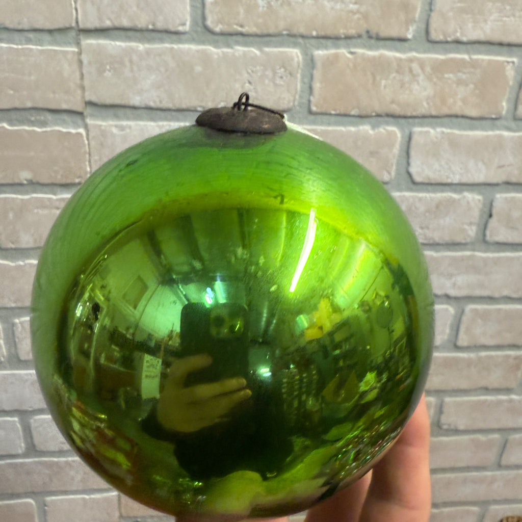 4-1/2" Green Antique German Large Kugel Christmas Ornament