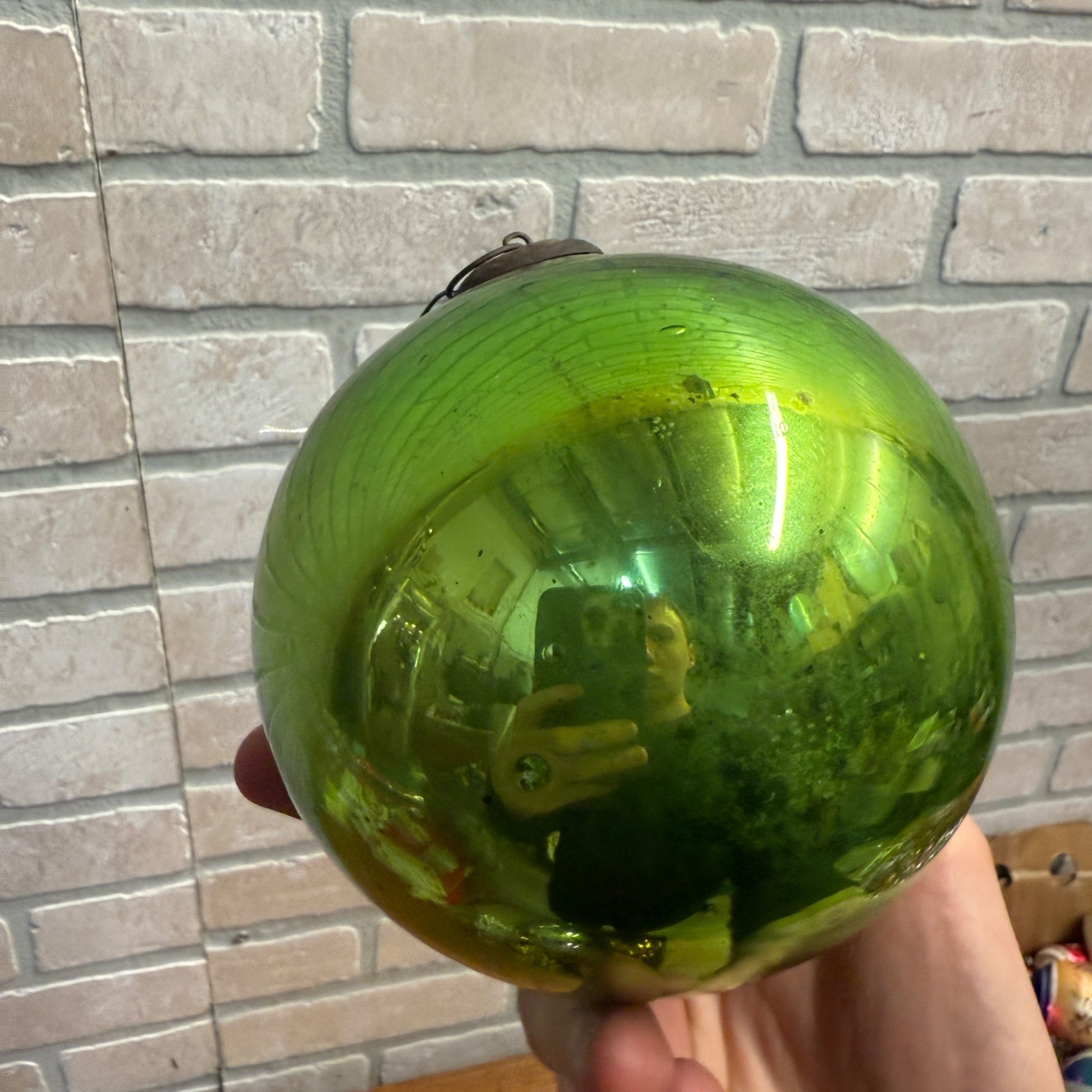 4-1/2" Green Antique German Large Kugel Christmas Ornament