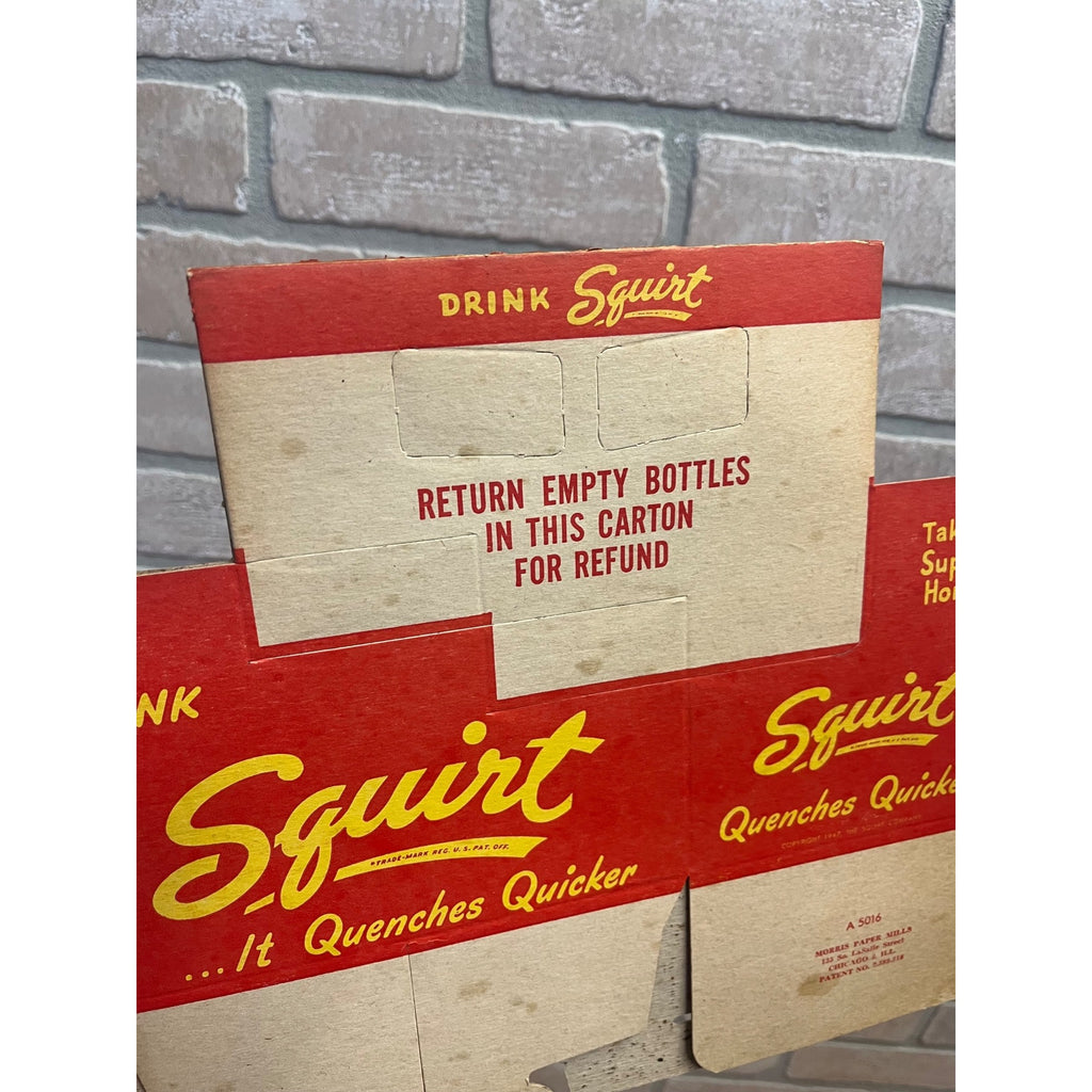 Vintage Early Red Squirt NOS Soda Carrier Totes Advertising Bottle Carrier