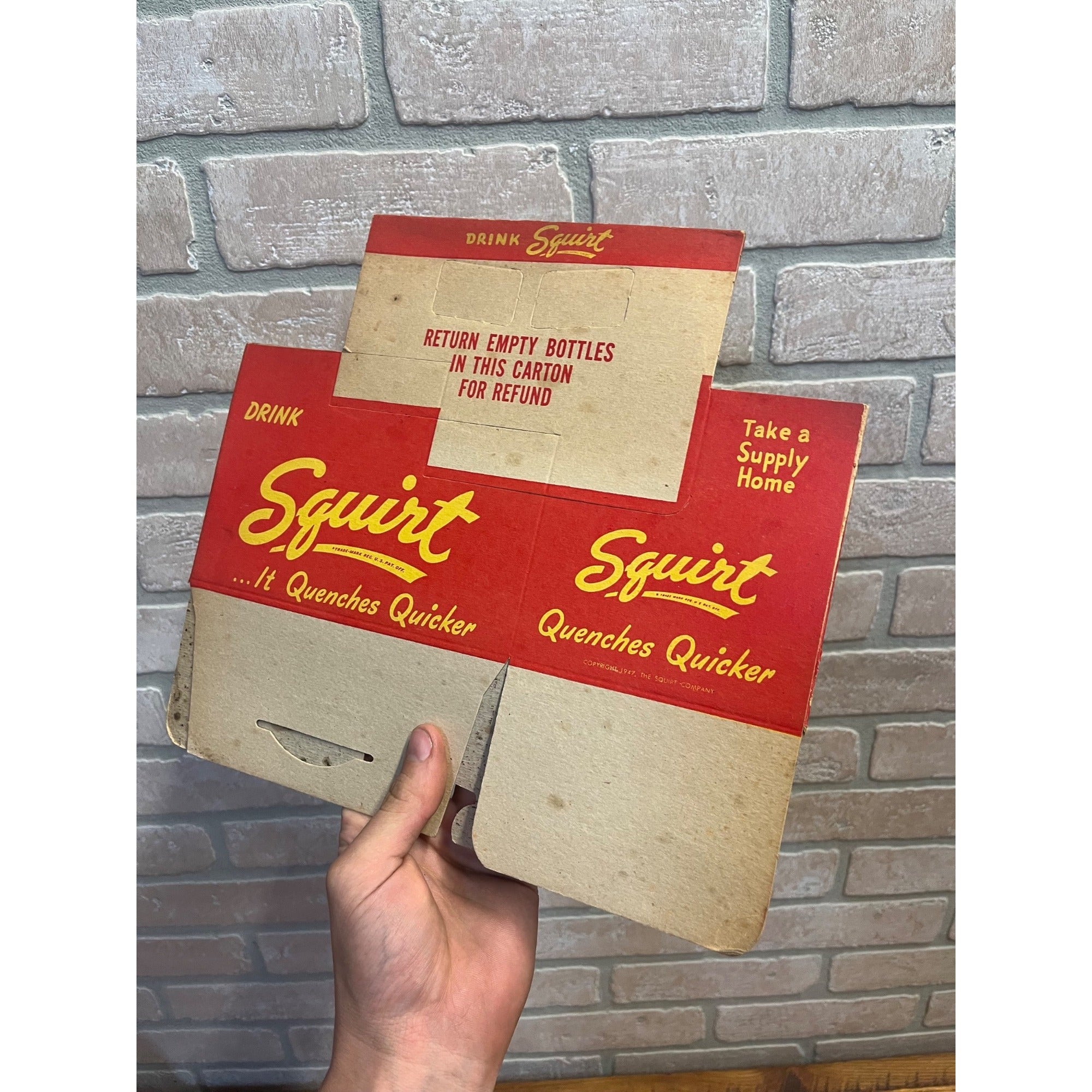 Vintage Early Red Squirt NOS Soda Carrier Totes Advertising Bottle Carrier