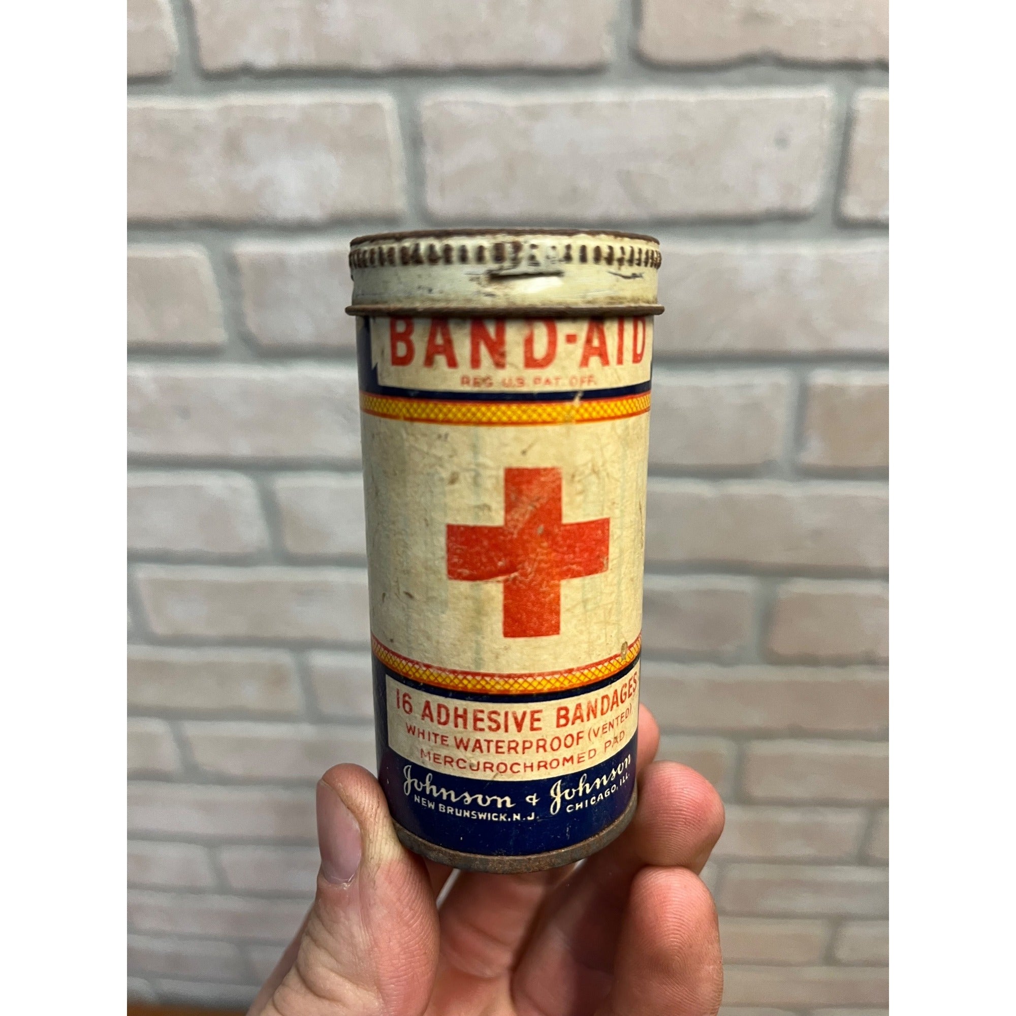 RARE Vintage Johnson & Johnson Red Cross Band Aid Tin Round Paper Label