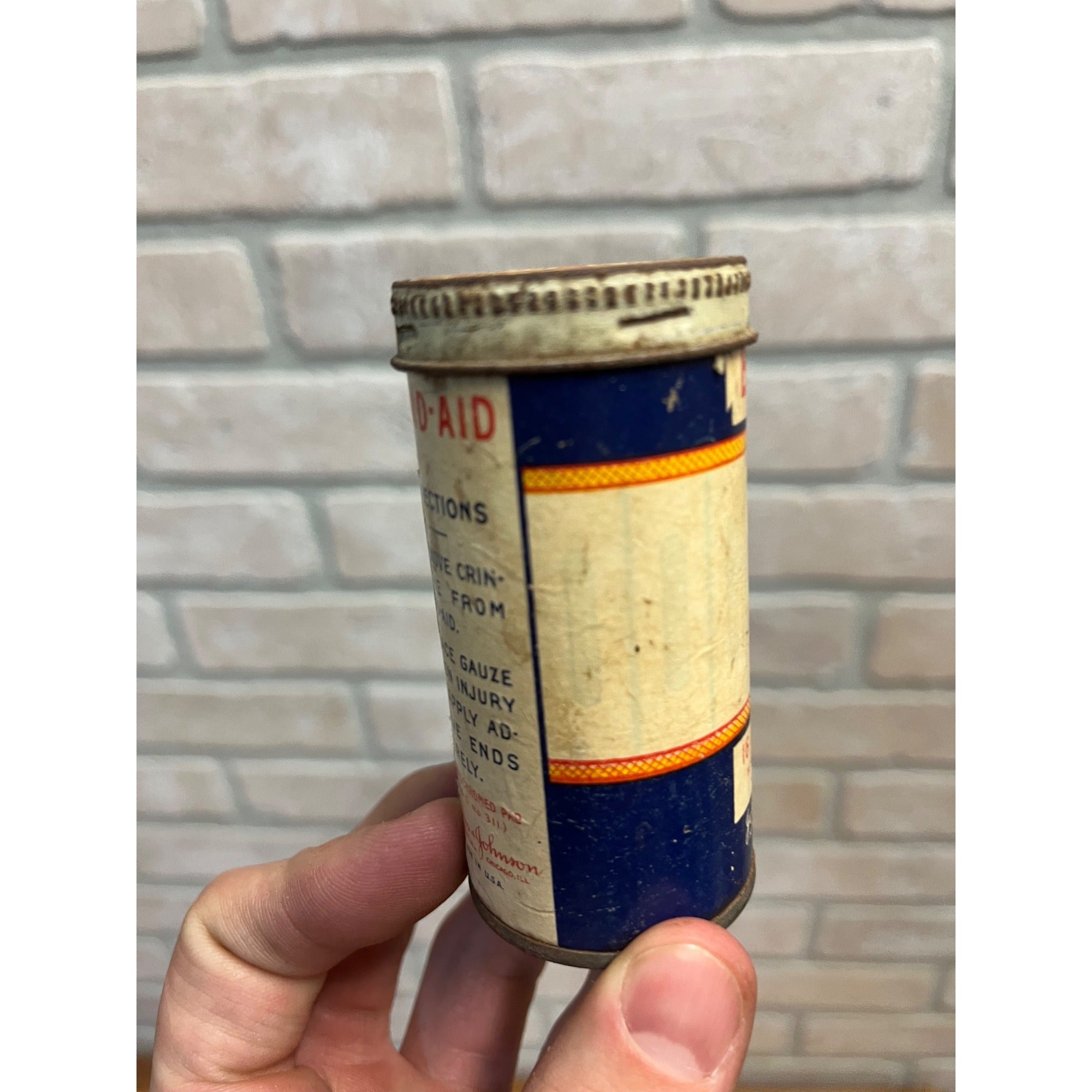 RARE Vintage Johnson & Johnson Red Cross Band Aid Tin Round Paper Label