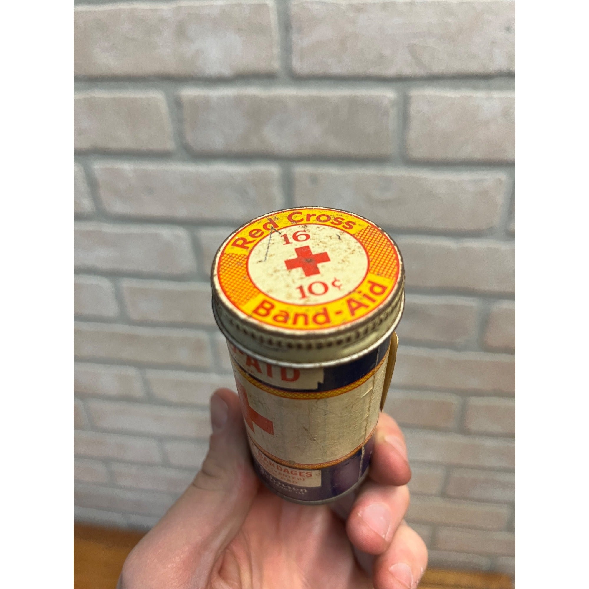 RARE Vintage Johnson & Johnson Red Cross Band Aid Tin Round Paper Label