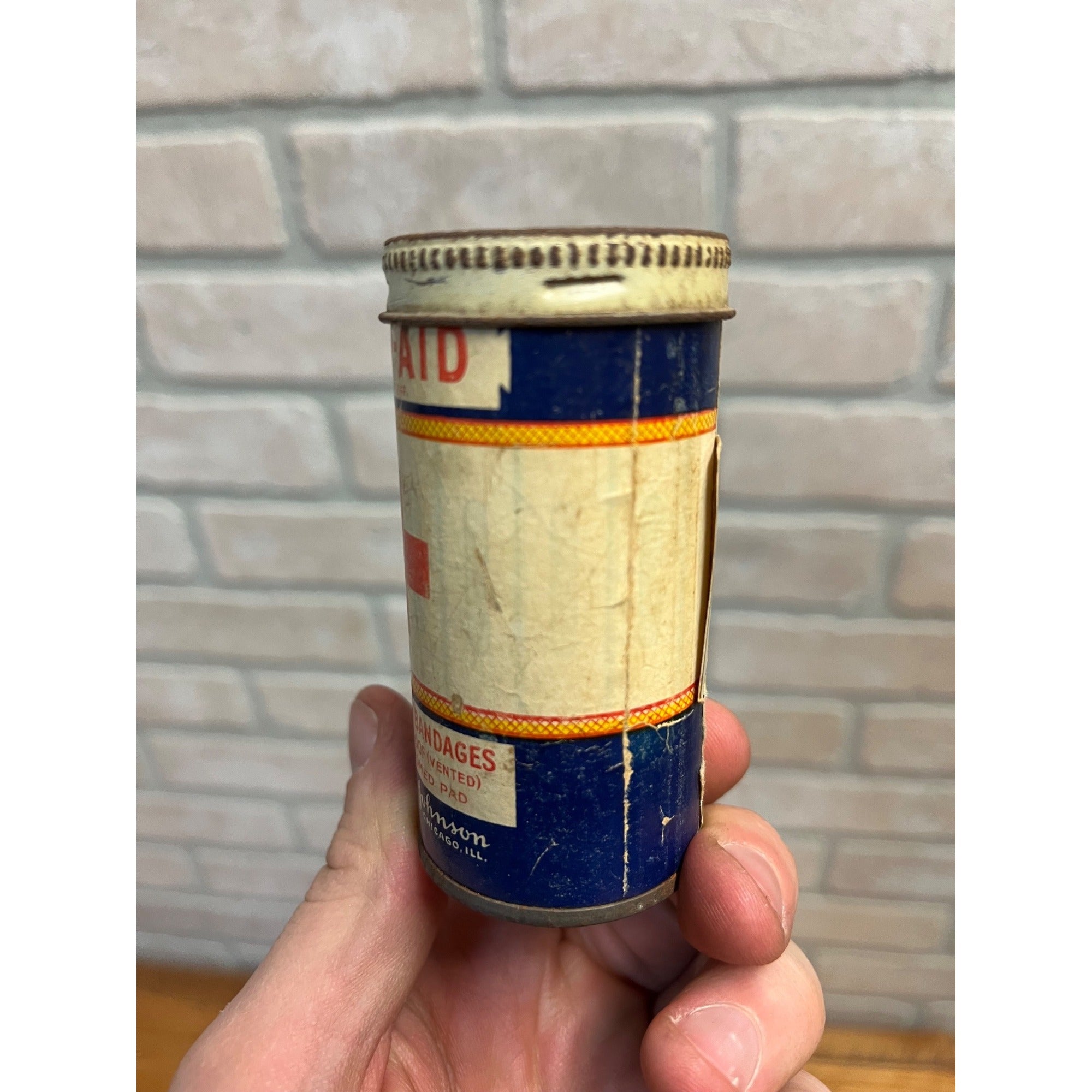 RARE Vintage Johnson & Johnson Red Cross Band Aid Tin Round Paper Label