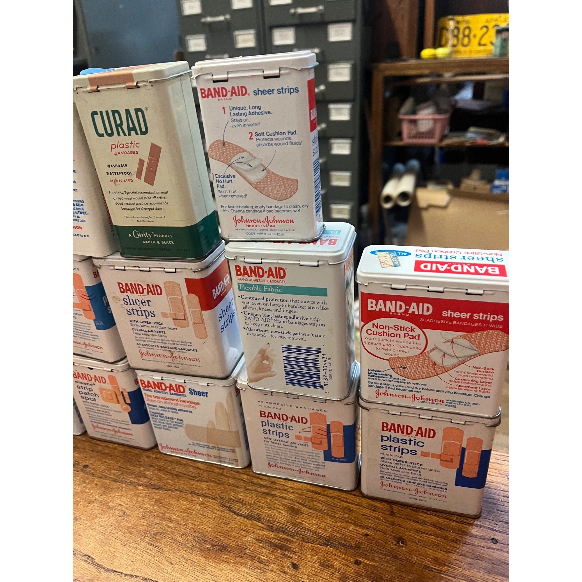 Vintage Johnson & Johnson Band-Aid Tins Curad Tin Lot Pharmacy Advertising