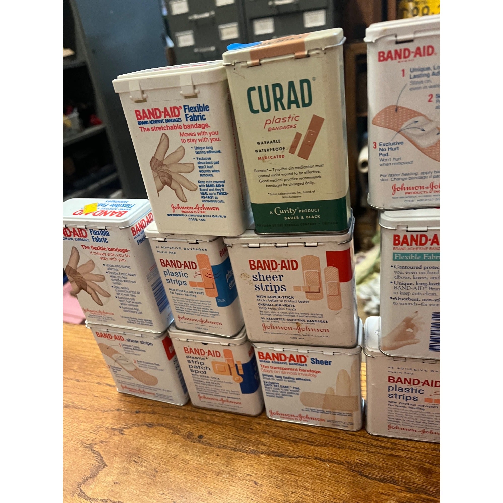 Vintage Johnson & Johnson Band-Aid Tins Curad Tin Lot Pharmacy Advertising