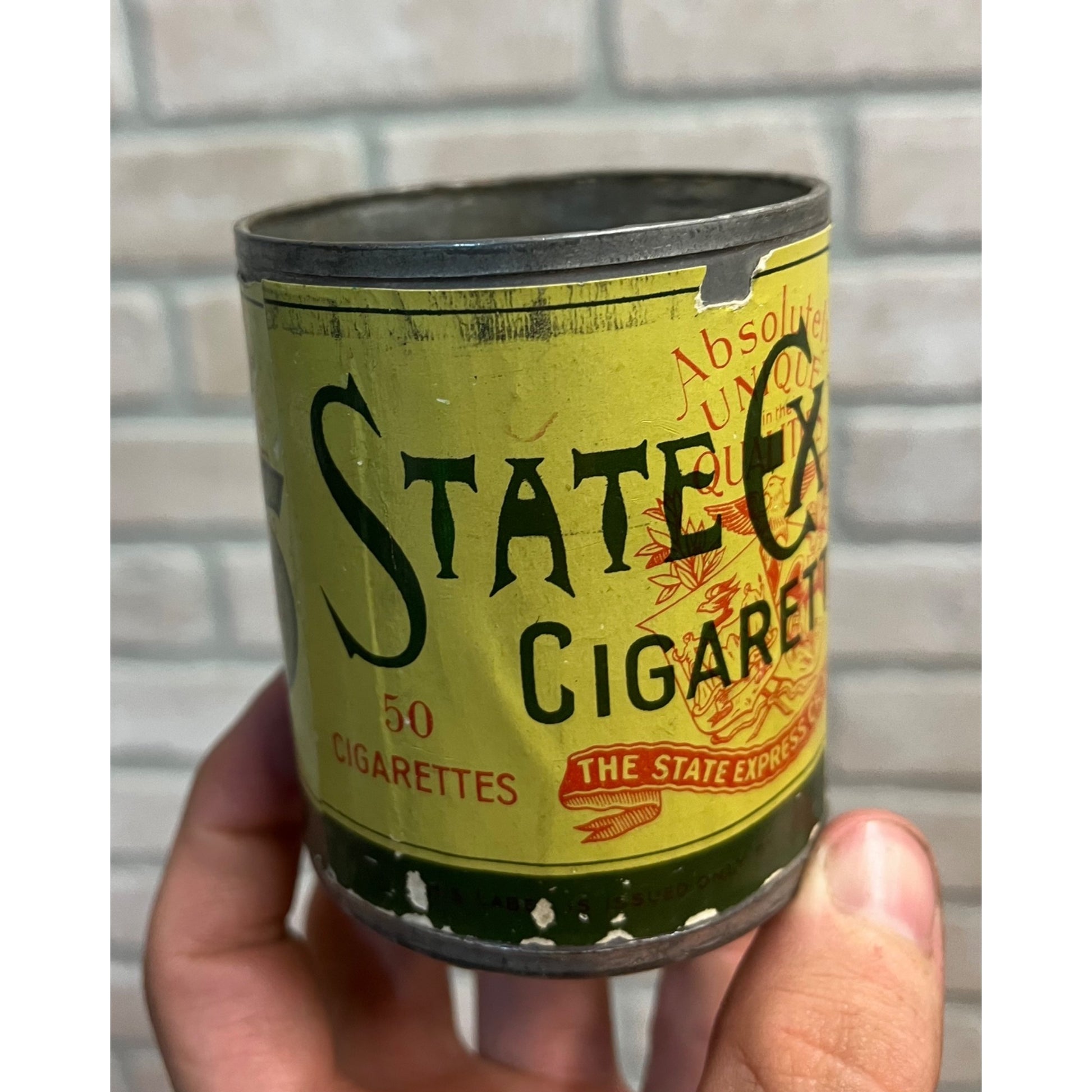Vintage 1950s State Express Cigarettes Tin Can Advertising - No Lid - England