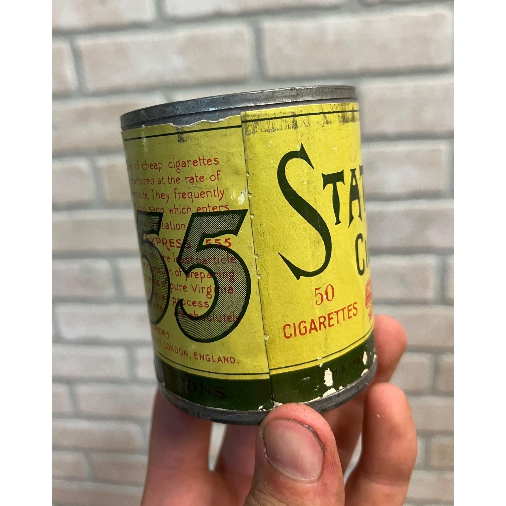 Vintage 1950s State Express Cigarettes Tin Can Advertising - No Lid - England