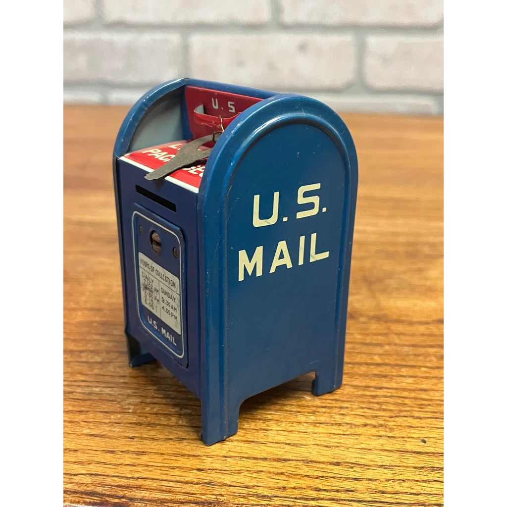 Vintage US Mail Letters Mailbox Coin Bank w/ Keys - Japan Tin Litho Mini 4"