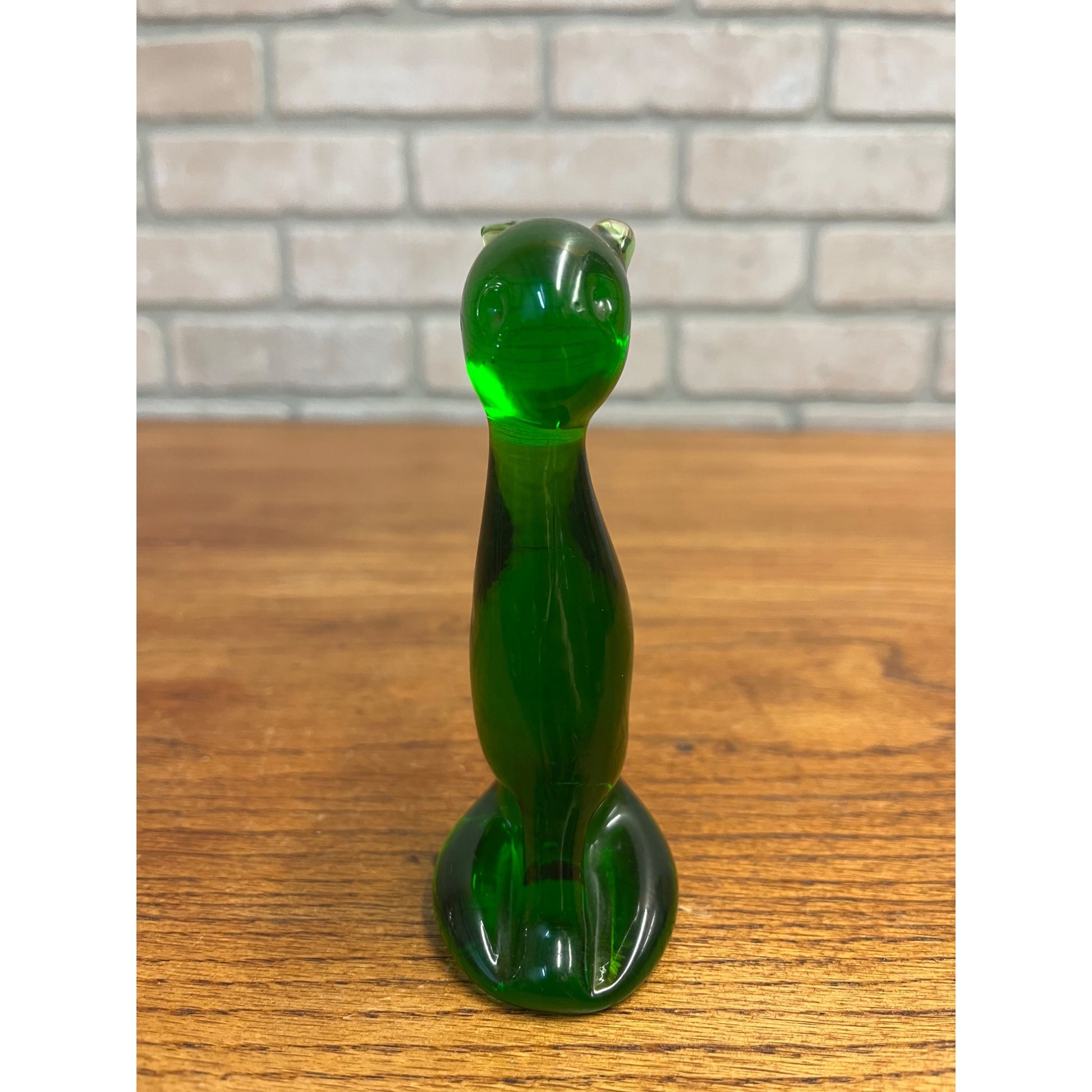Vintage MCM Olive Green Glass Cat Figurine -- Pilgrim Art Glass