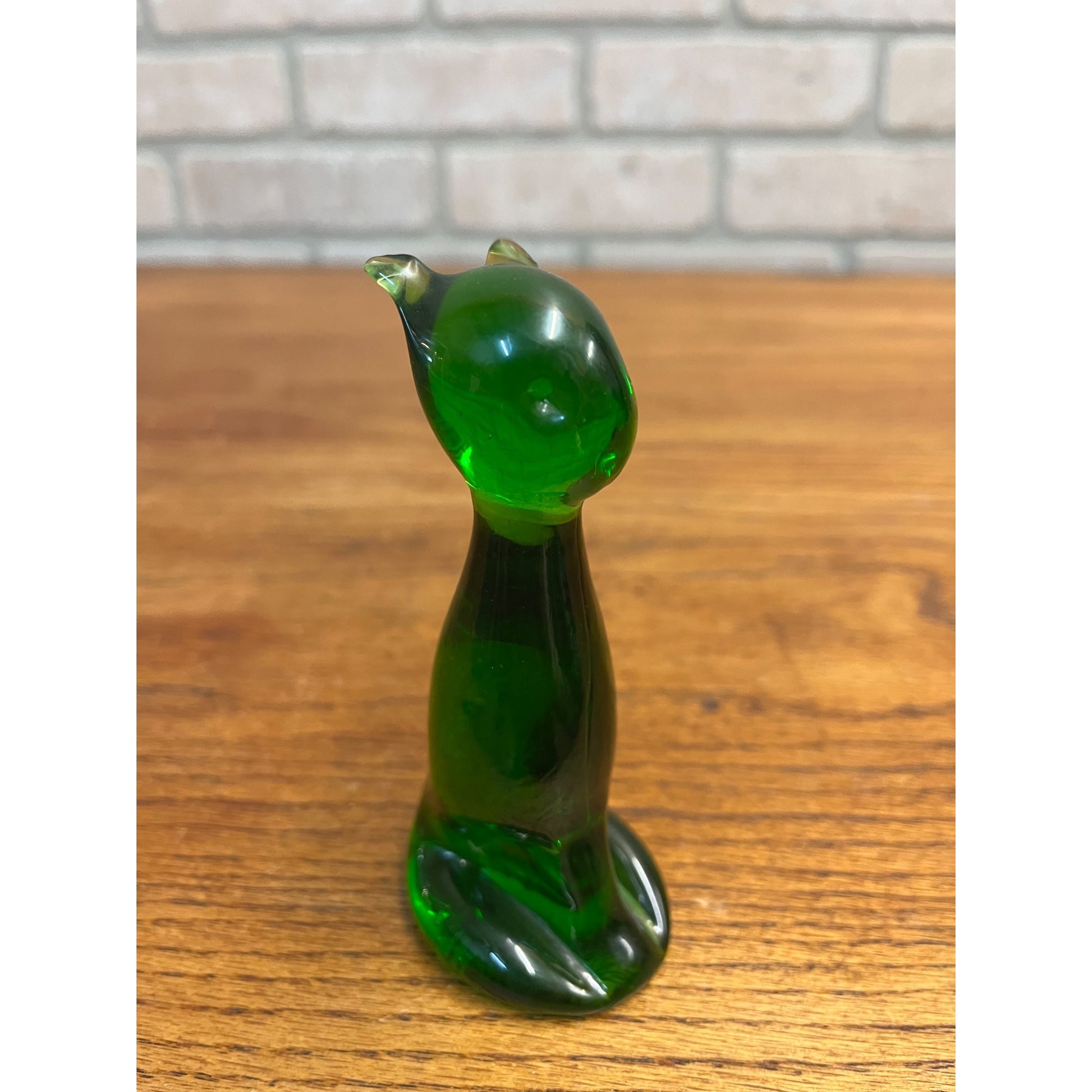 Vintage MCM Olive Green Glass Cat Figurine -- Pilgrim Art Glass