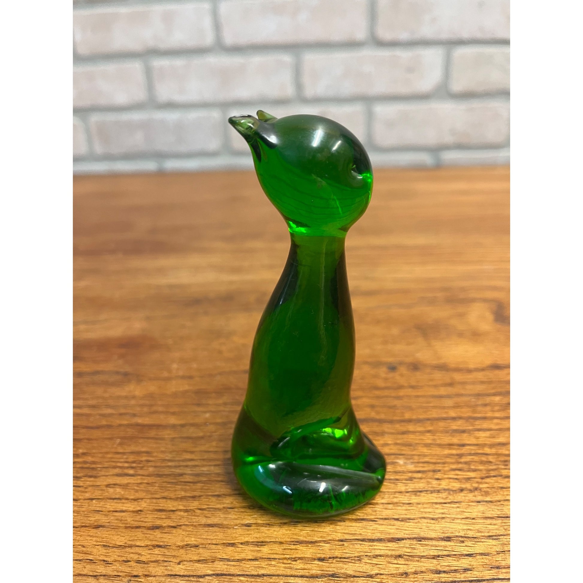Vintage MCM Olive Green Glass Cat Figurine -- Pilgrim Art Glass