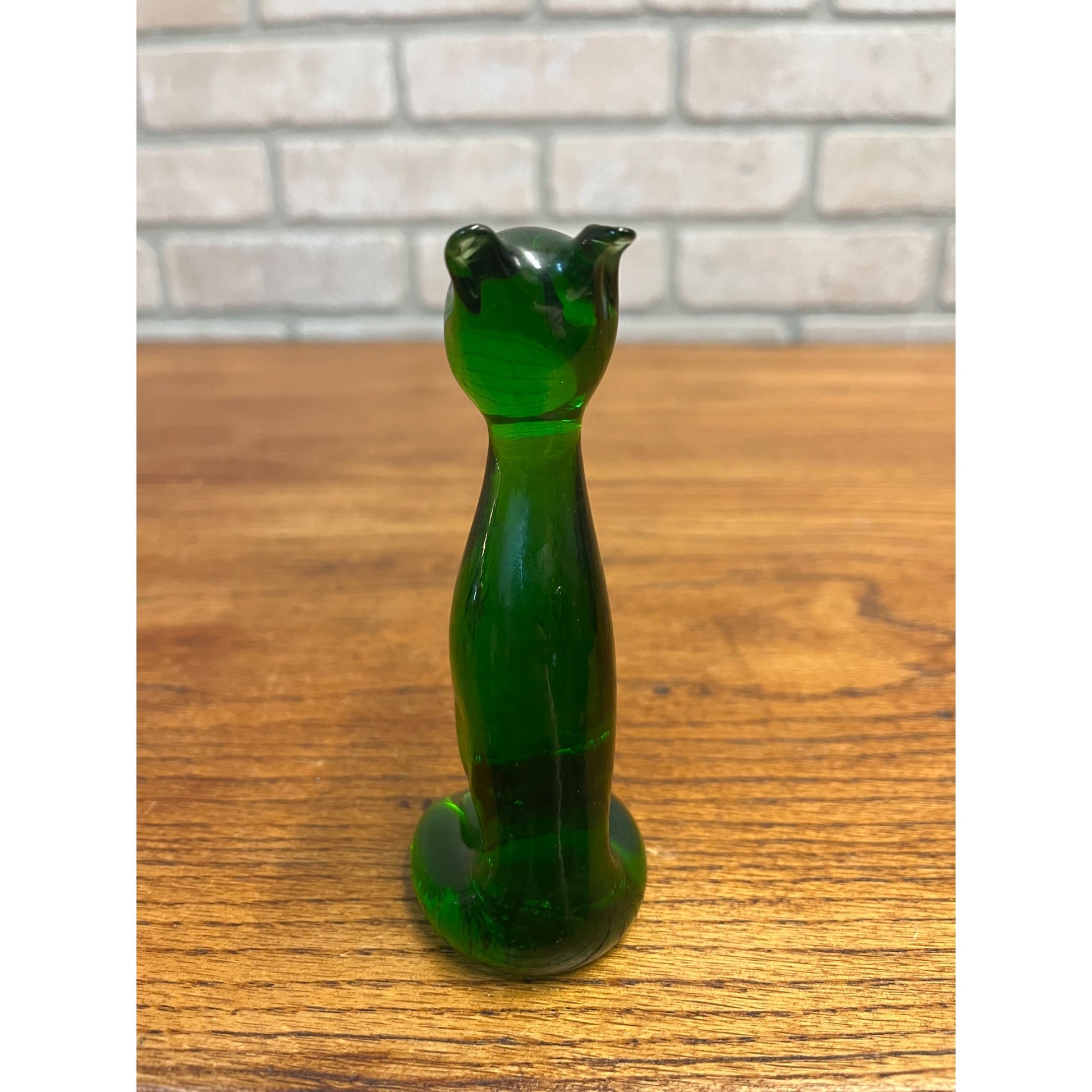 Vintage MCM Olive Green Glass Cat Figurine -- Pilgrim Art Glass