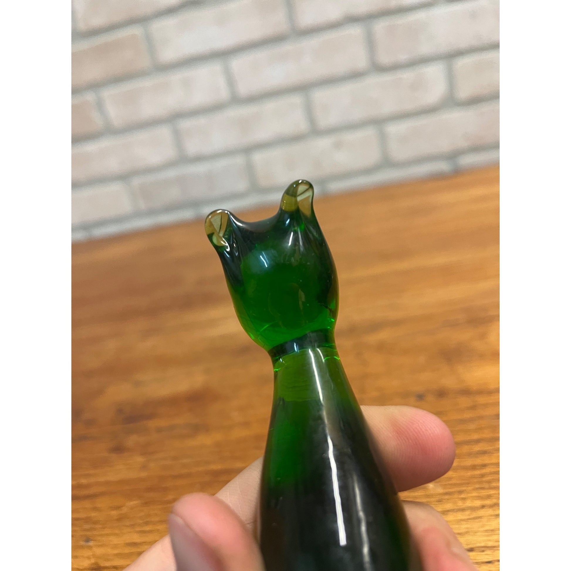 Vintage MCM Olive Green Glass Cat Figurine -- Pilgrim Art Glass