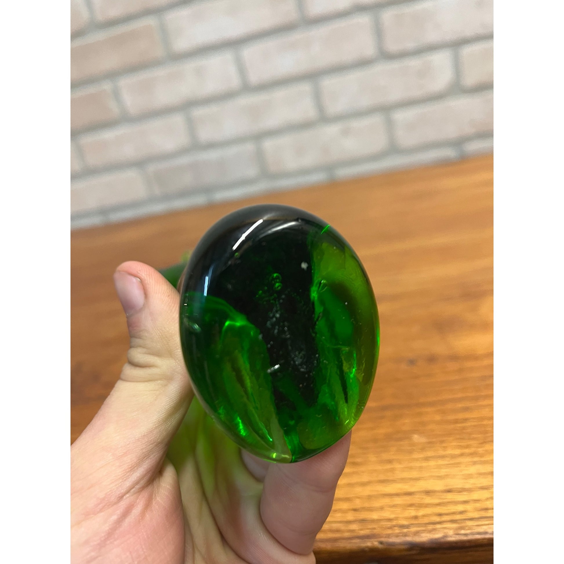 Vintage MCM Olive Green Glass Cat Figurine -- Pilgrim Art Glass