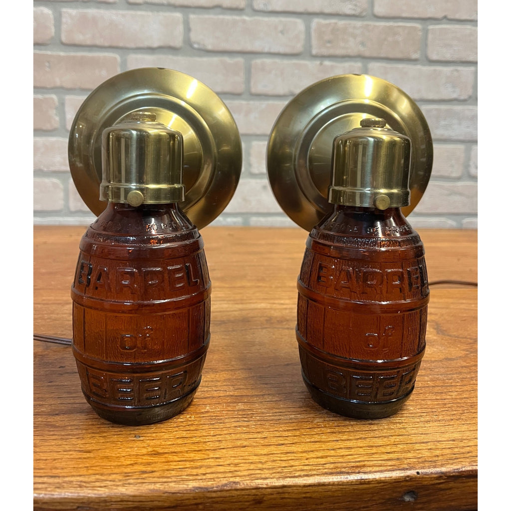 Pair of Vintage 1970s "Huber's "Barrel of Beer" - Glass Wall Sconce Lights