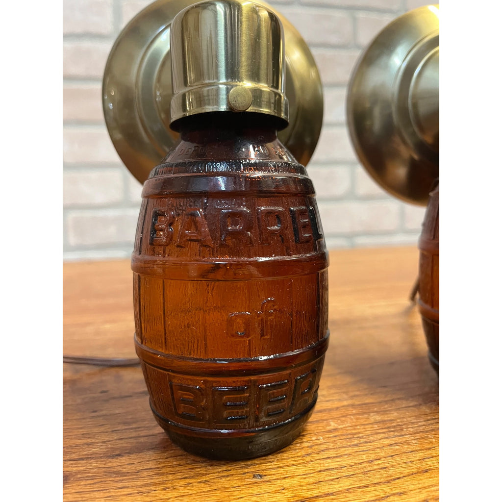 Pair of Vintage 1970s "Huber's "Barrel of Beer" - Glass Wall Sconce Lights