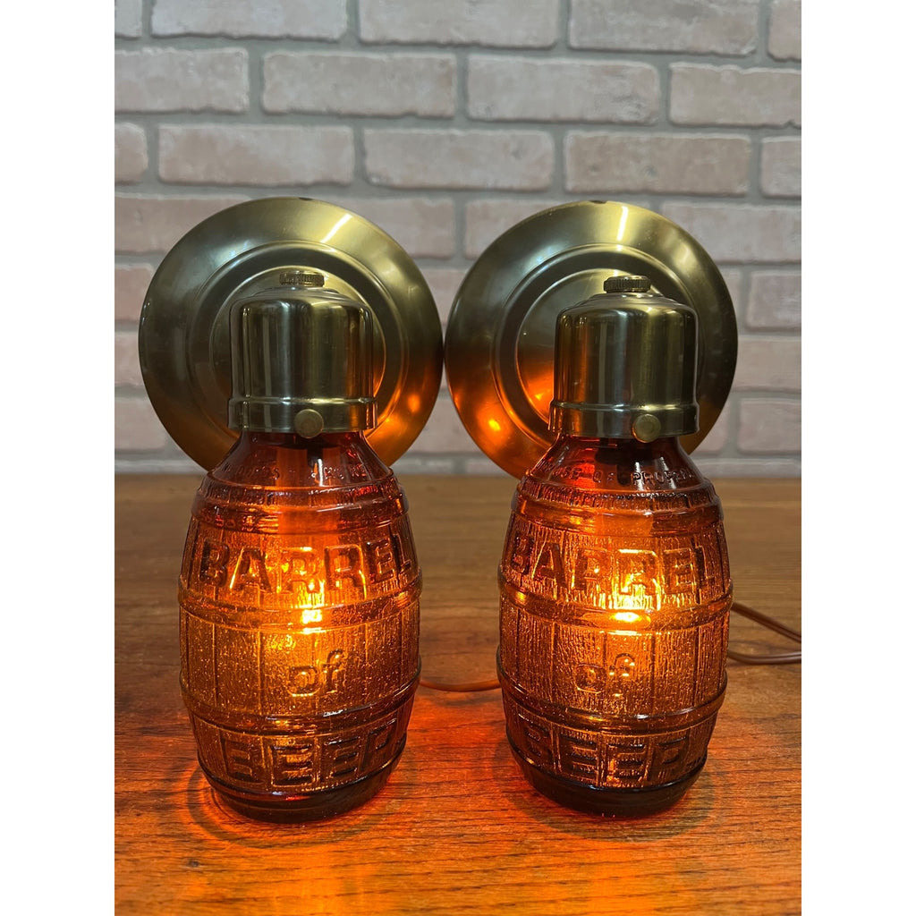 Pair of Vintage 1970s "Huber's "Barrel of Beer" - Glass Wall Sconce Lights