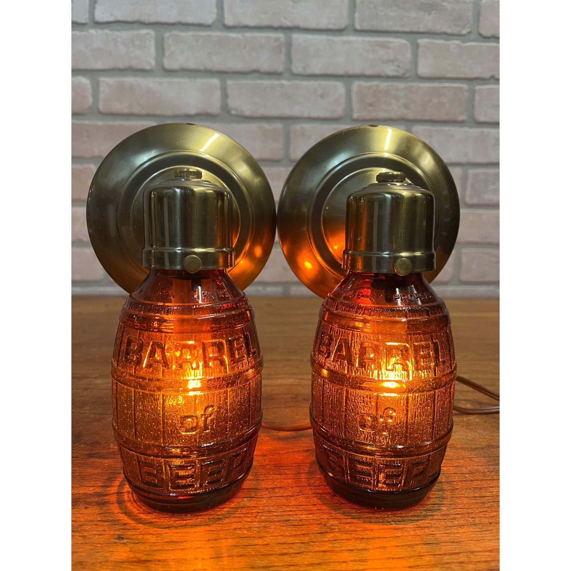 Pair of Vintage 1970s "Huber's "Barrel of Beer" - Glass Wall Sconce Lights