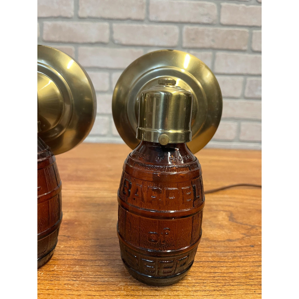 Pair of Vintage 1970s "Huber's "Barrel of Beer" - Glass Wall Sconce Lights